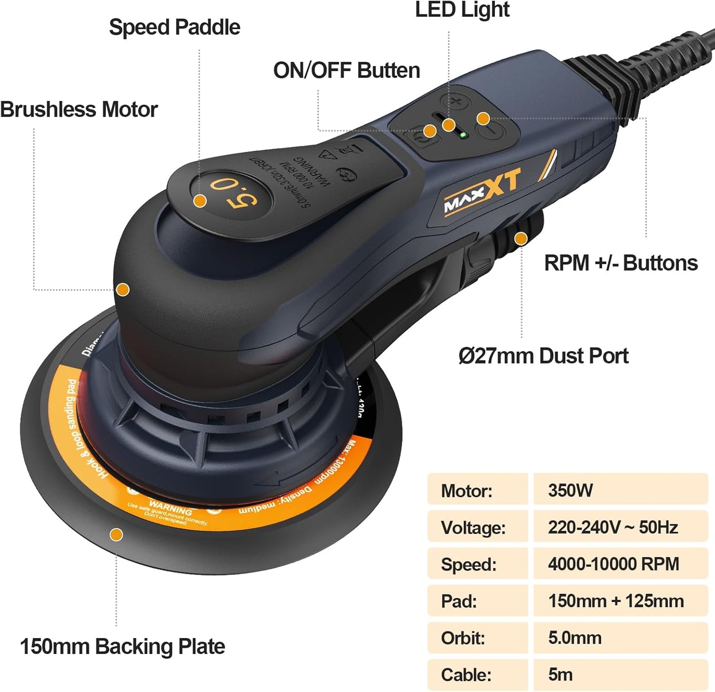 R7303 Exzenterschleifer mit variabler Geschwindigkeit, 150mm Schleifplatte