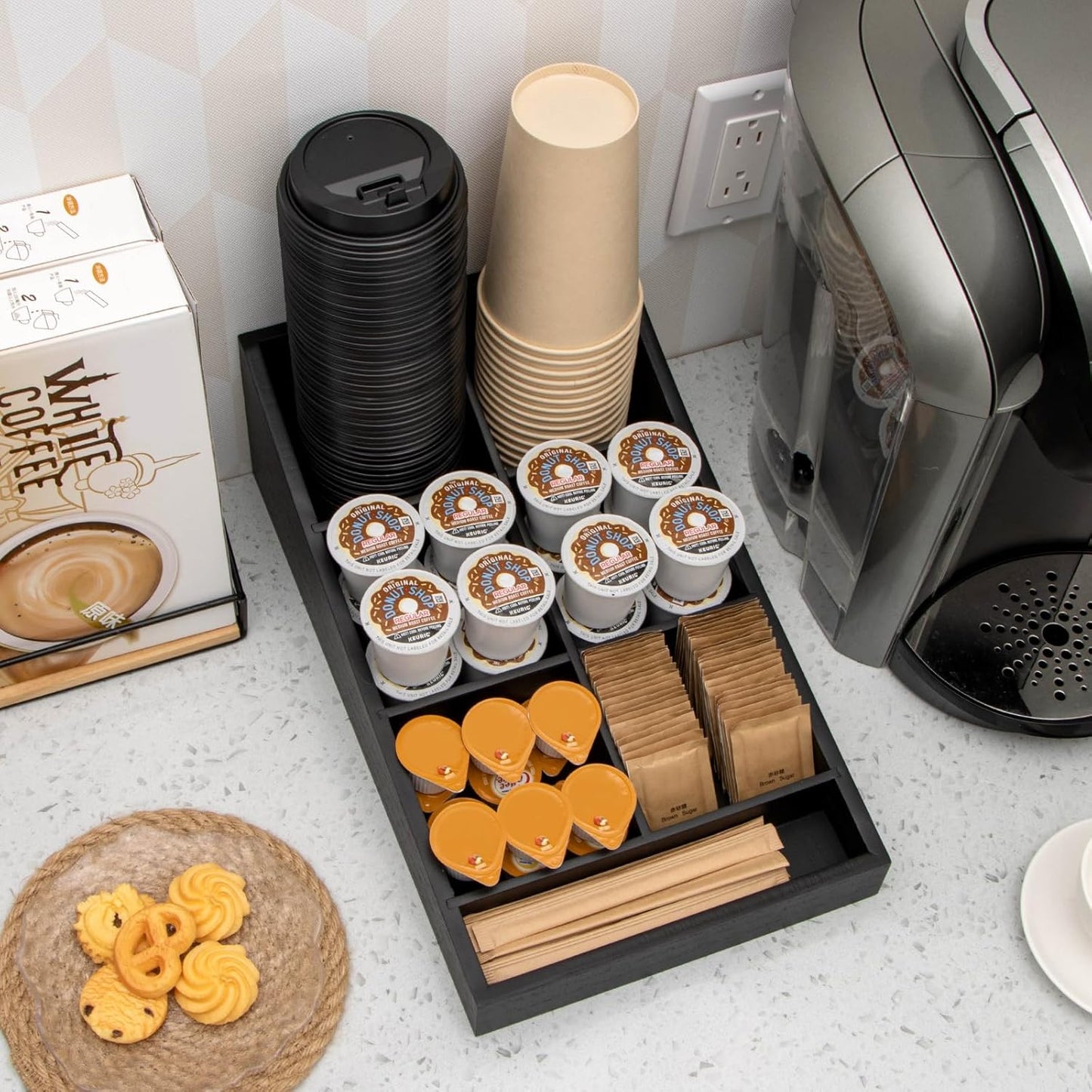 Kaffee-Organizer mit 7 Fächern für Kaffeeecke, Lang und Schmal (7 Fächer)