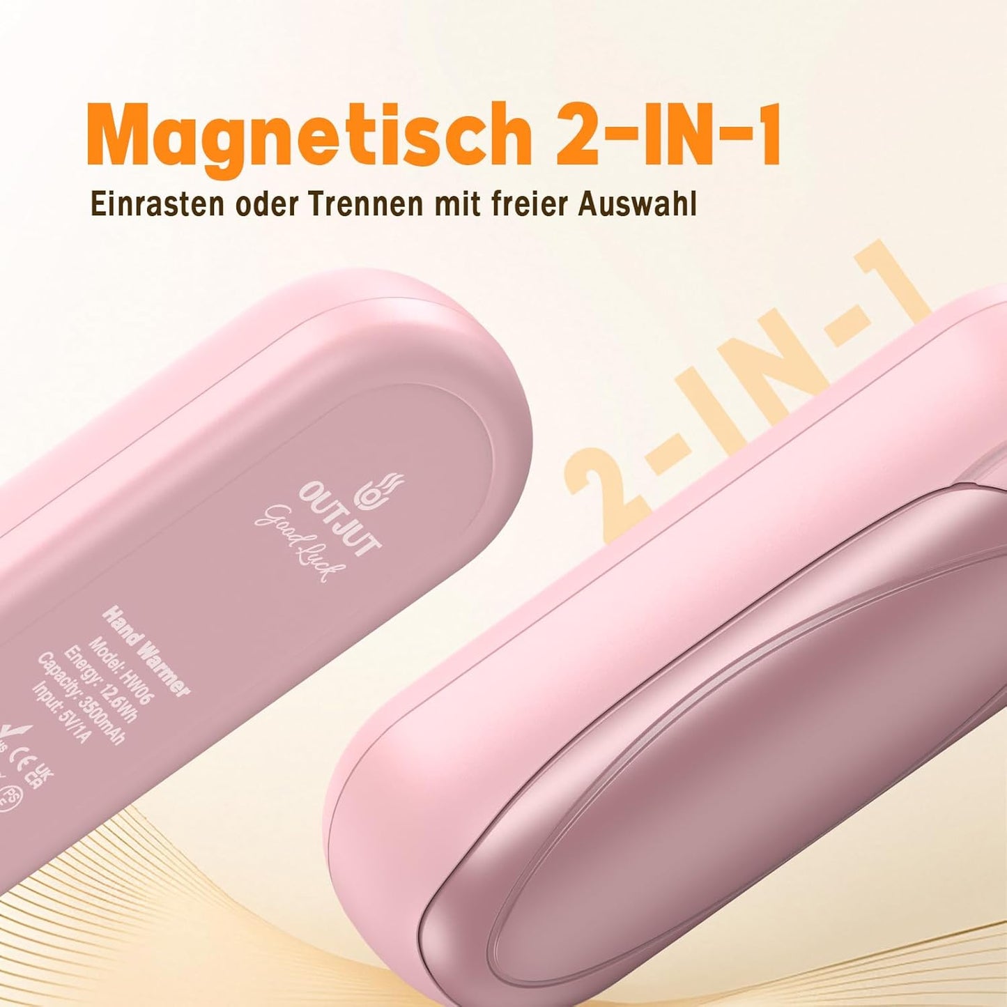 Wiederaufladbare Handwärmer, 4er-Set, 7000mAh, 4-Pack Rosa