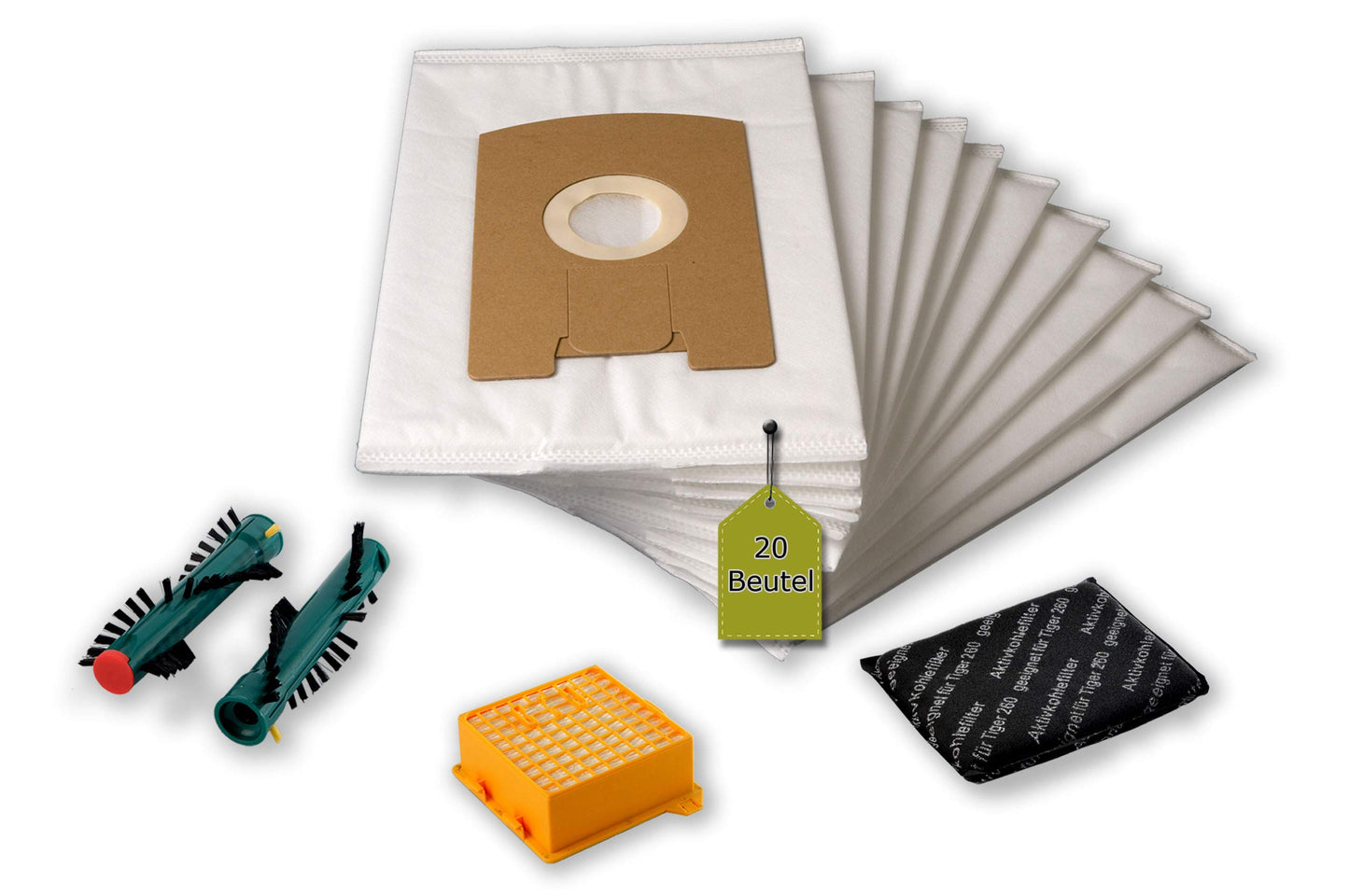 Staubsauger-Filterset für Vorwerk, 20 Beutel + 1 Hygiene-mikrofilter + 1 Aktiv-geruchsfilter + 2 Bürsten
