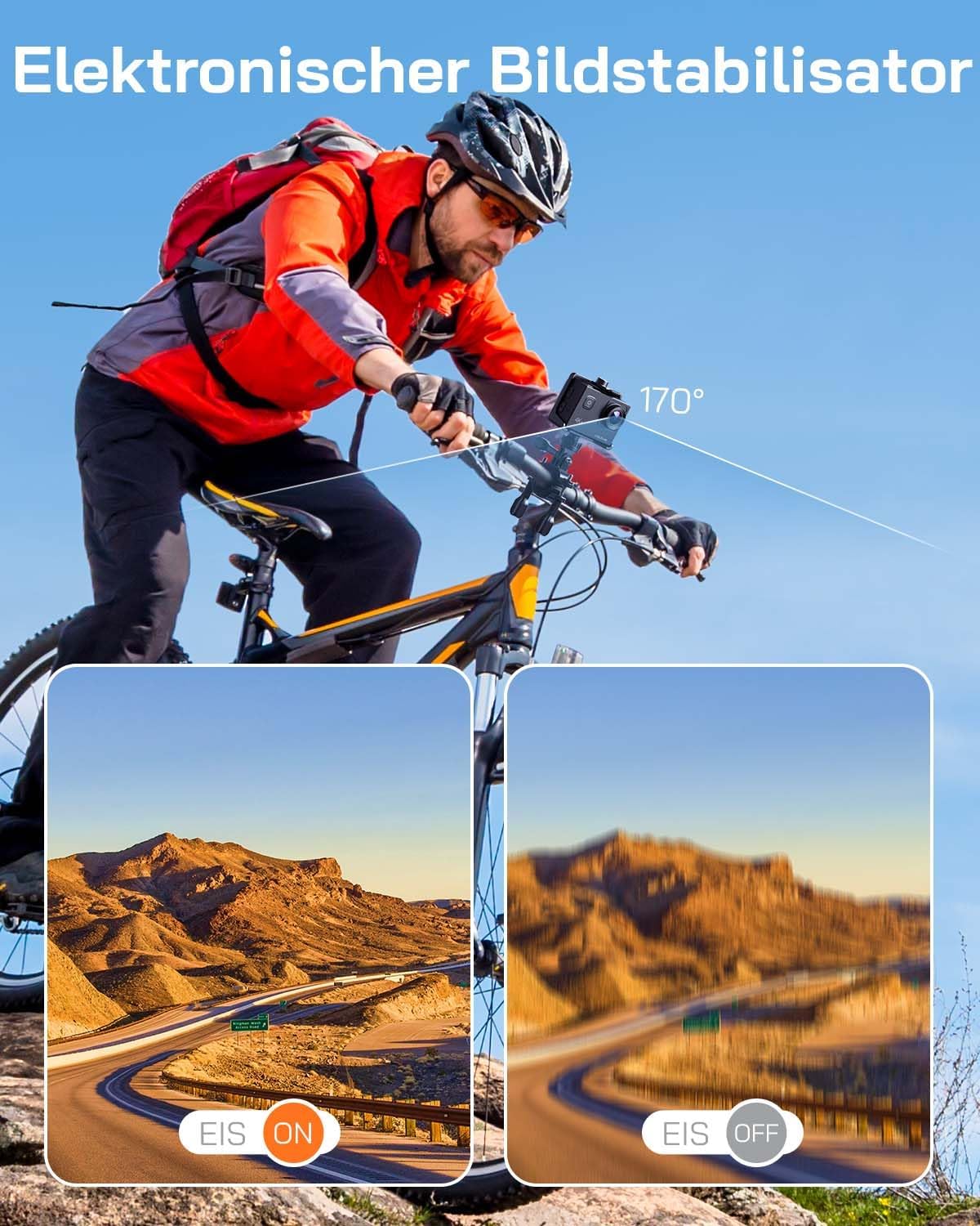 Action Cam 4K30FPS Unterwasserkamera mit Zubehör, Bundle with SD card