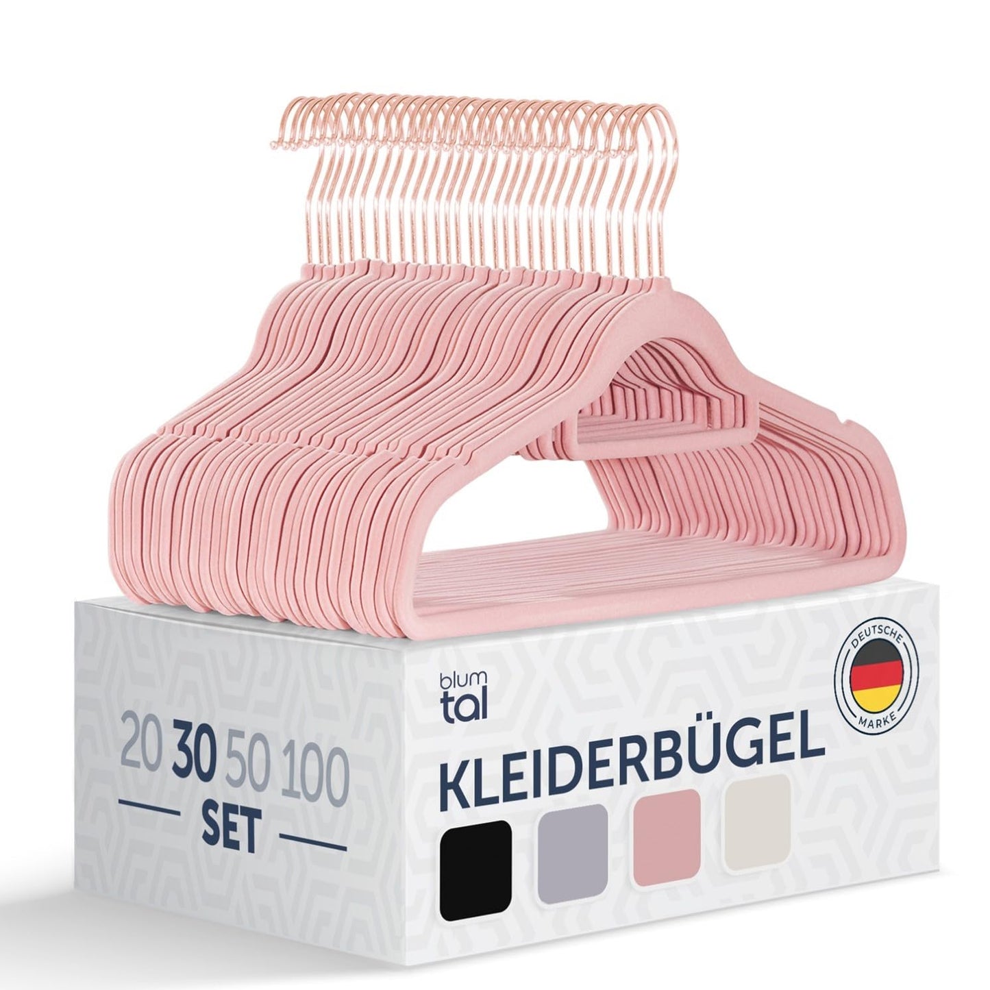 30er-Set Kleiderbügel mit Samtbezug, 30 Stück Rosegold / Rosa