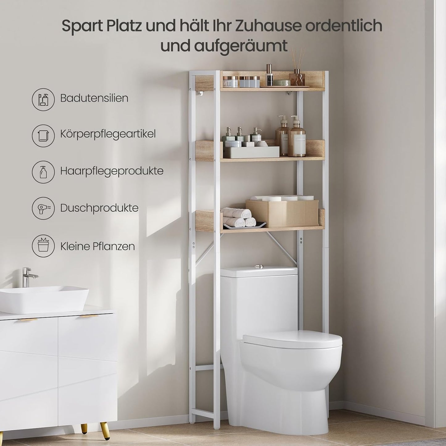 Waschmaschinenregal mit 3 Ablagen, platzsparend
