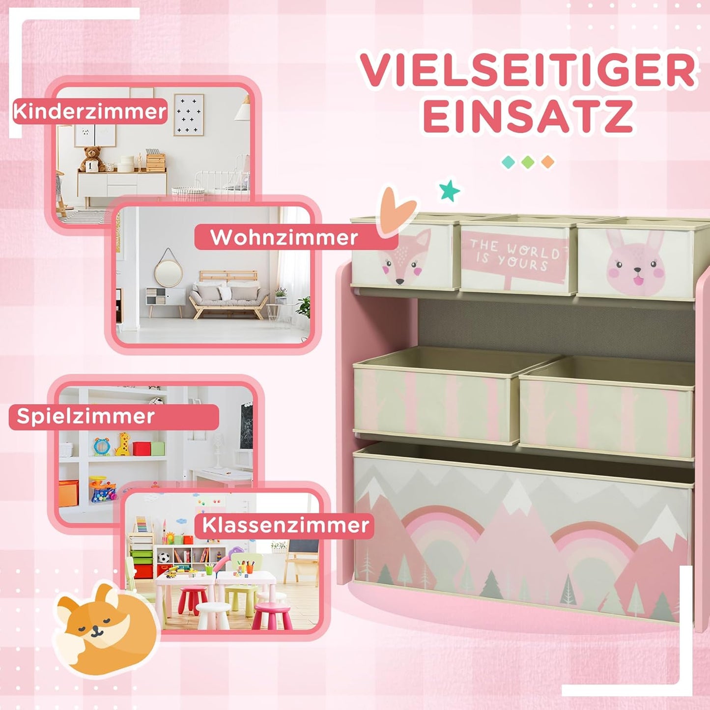 Kinder-Spielzeugregal mit Aufbewahrungsboxen, Rosa