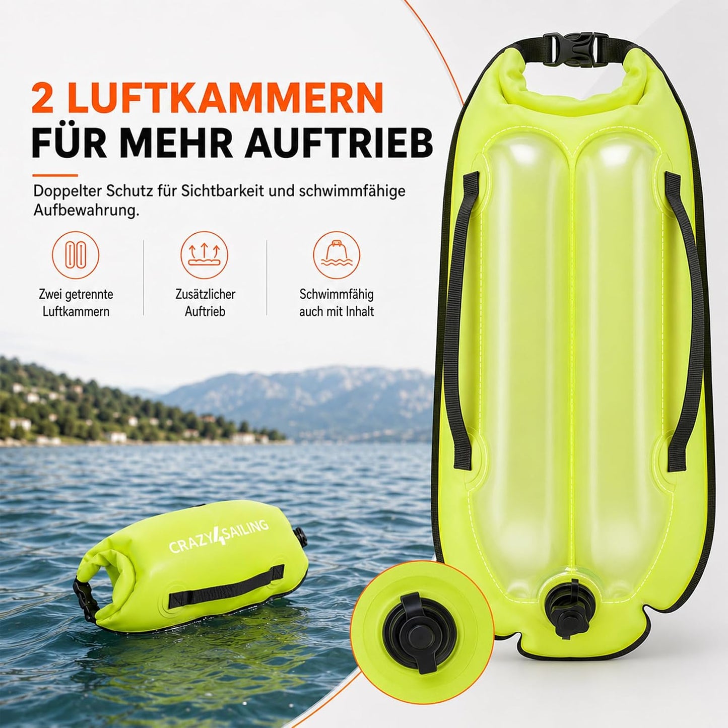 Schwimmboje Dry Bag, Neongrün