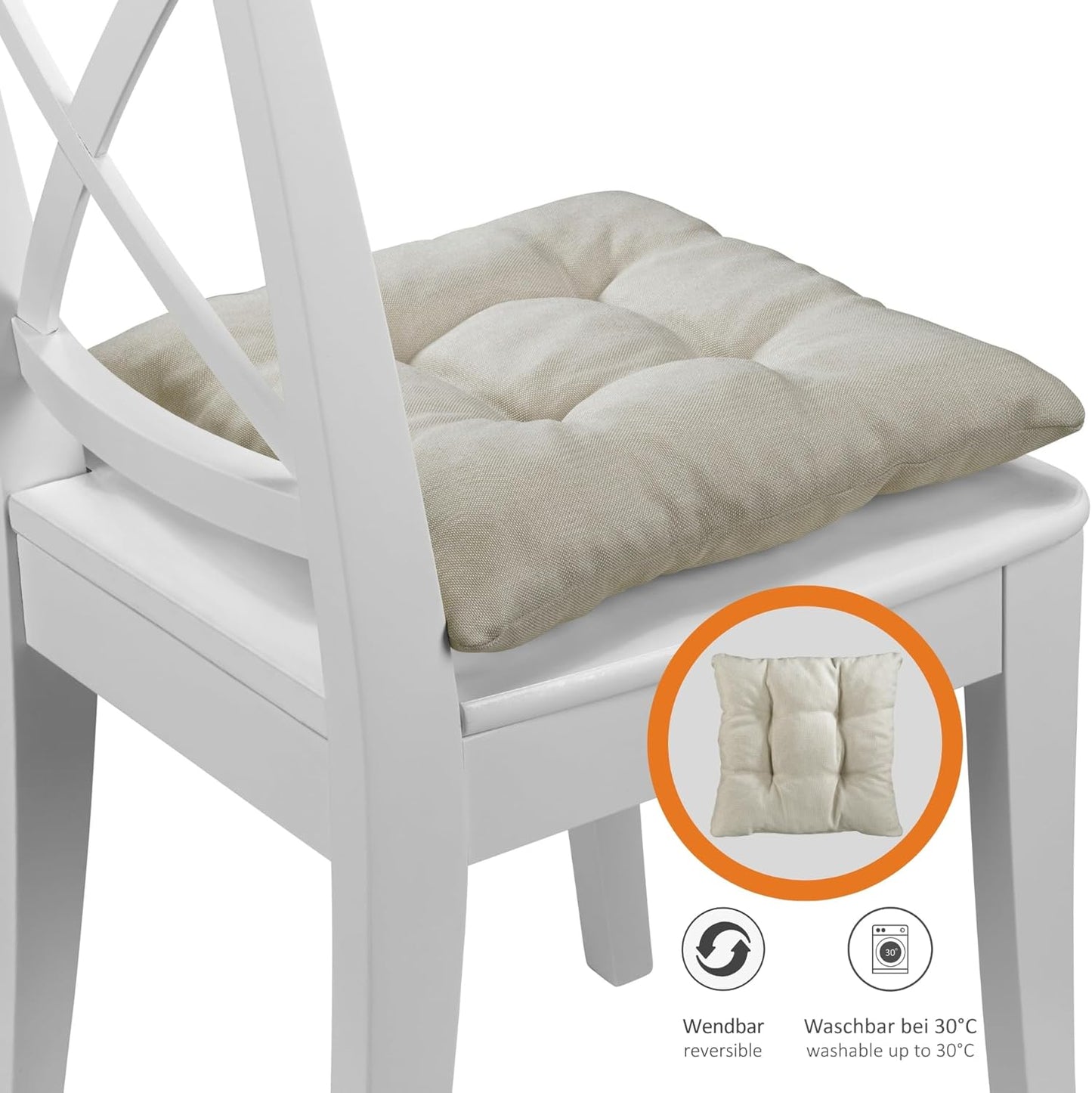 2er-Set Stuhlkissen, Beige 2