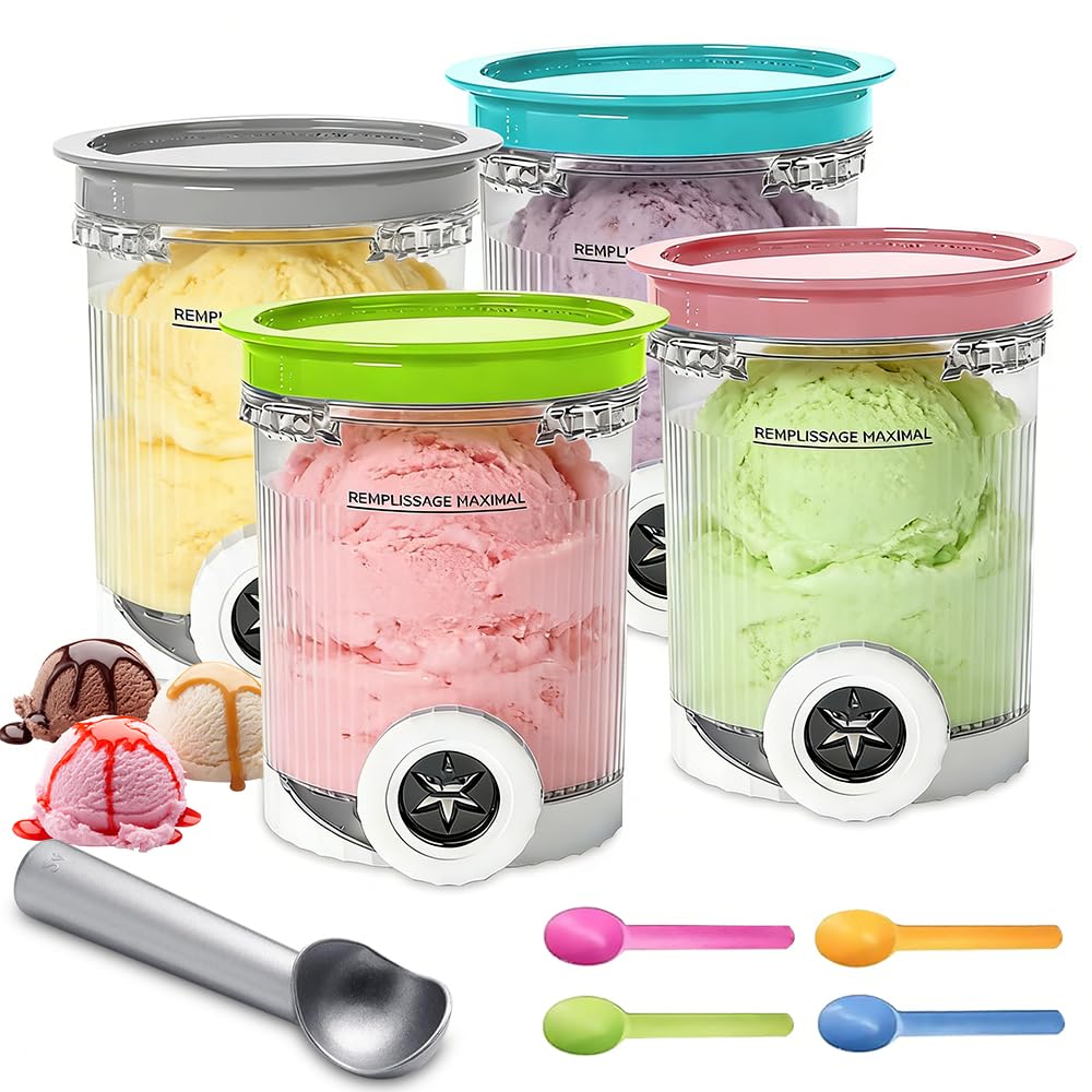 4-teiliges Behälter-Set für Ninja Creami NC700 & NC701 mit Löffel und Eisportionierer