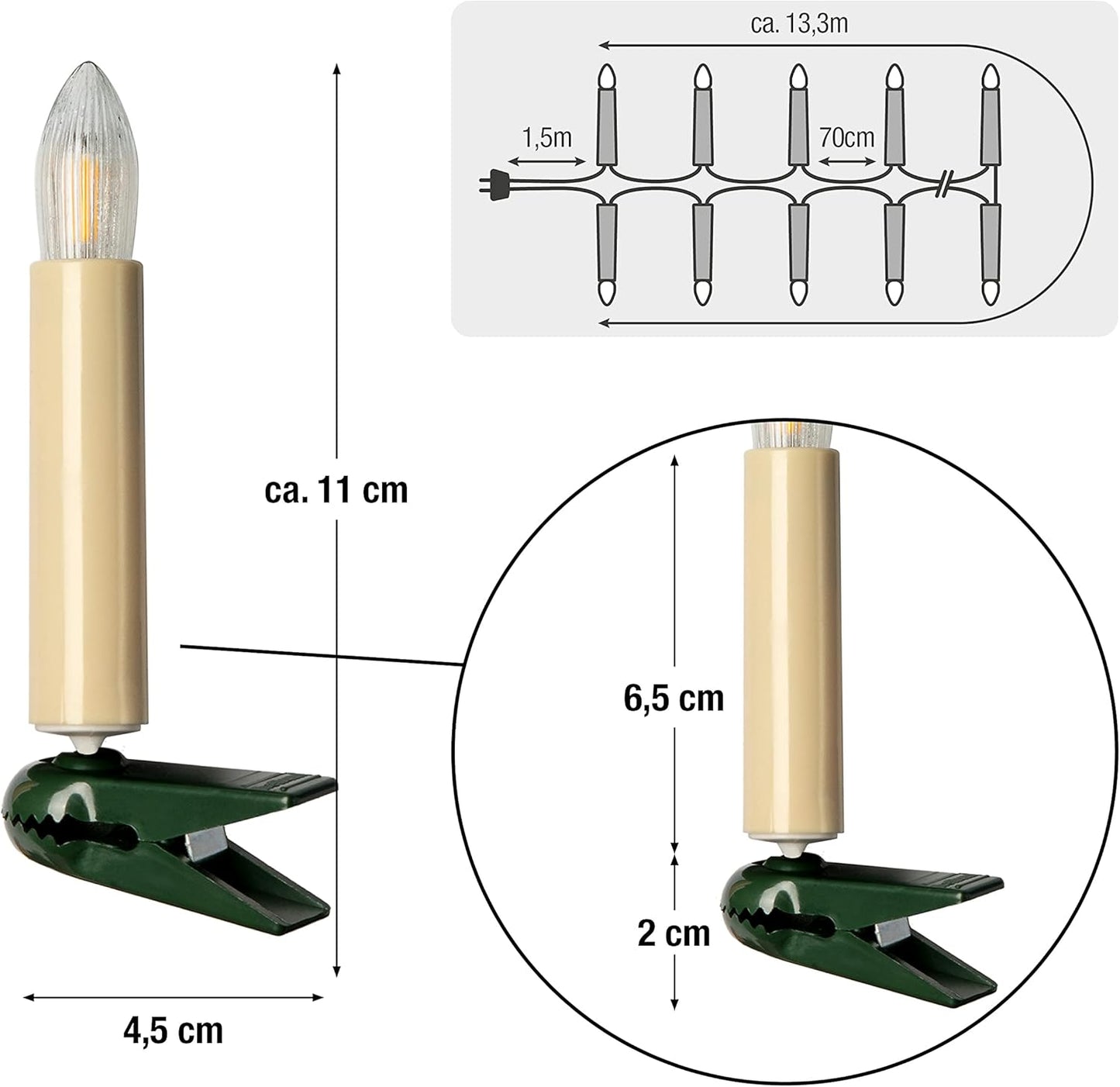 Weihnachtsbaumbeleuchtung, 20 LED-Filament / 13,3m beleuchtet