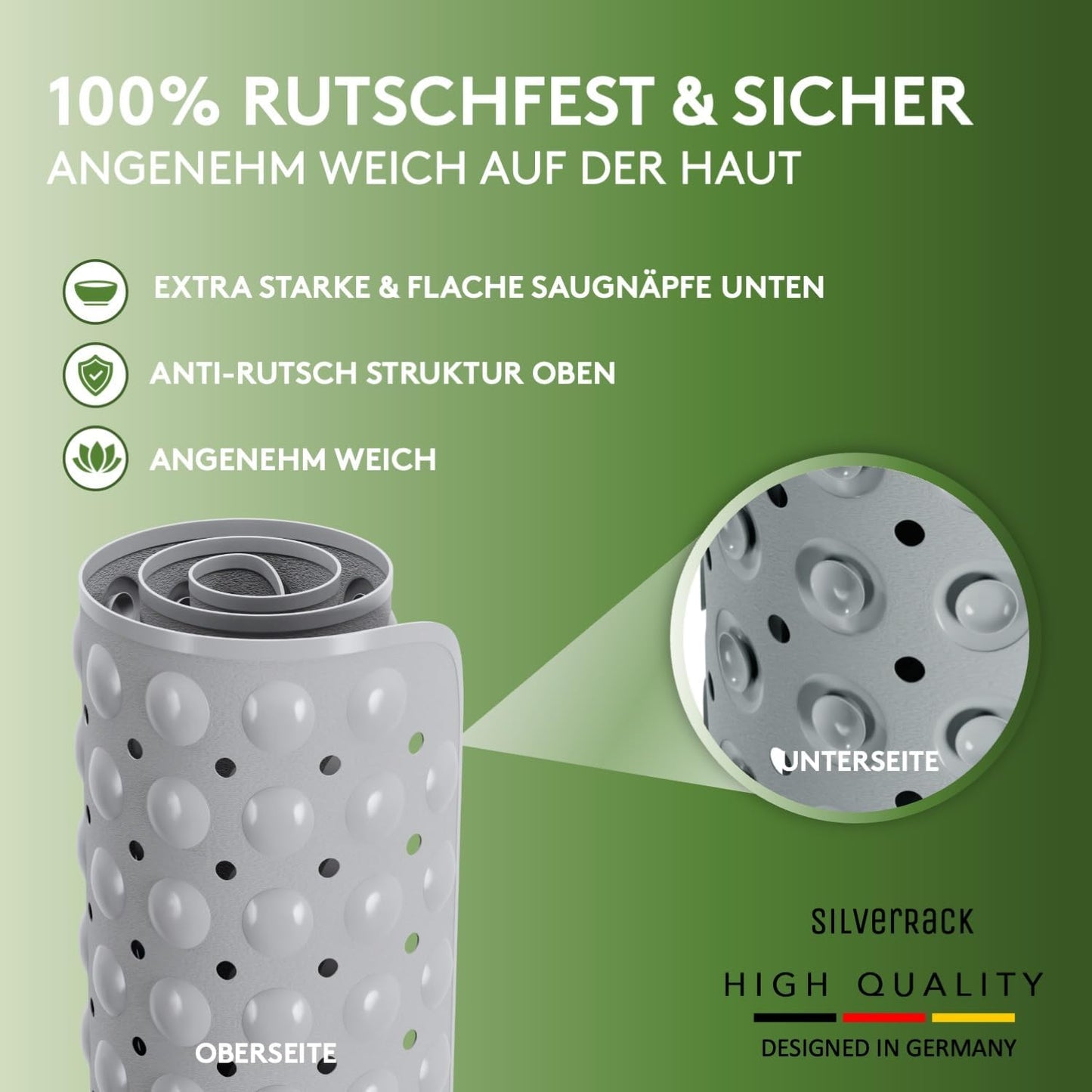 Rutschfeste Duschmatte (53x53 cm), 53 x 53 cm (Quadratisch) Grau