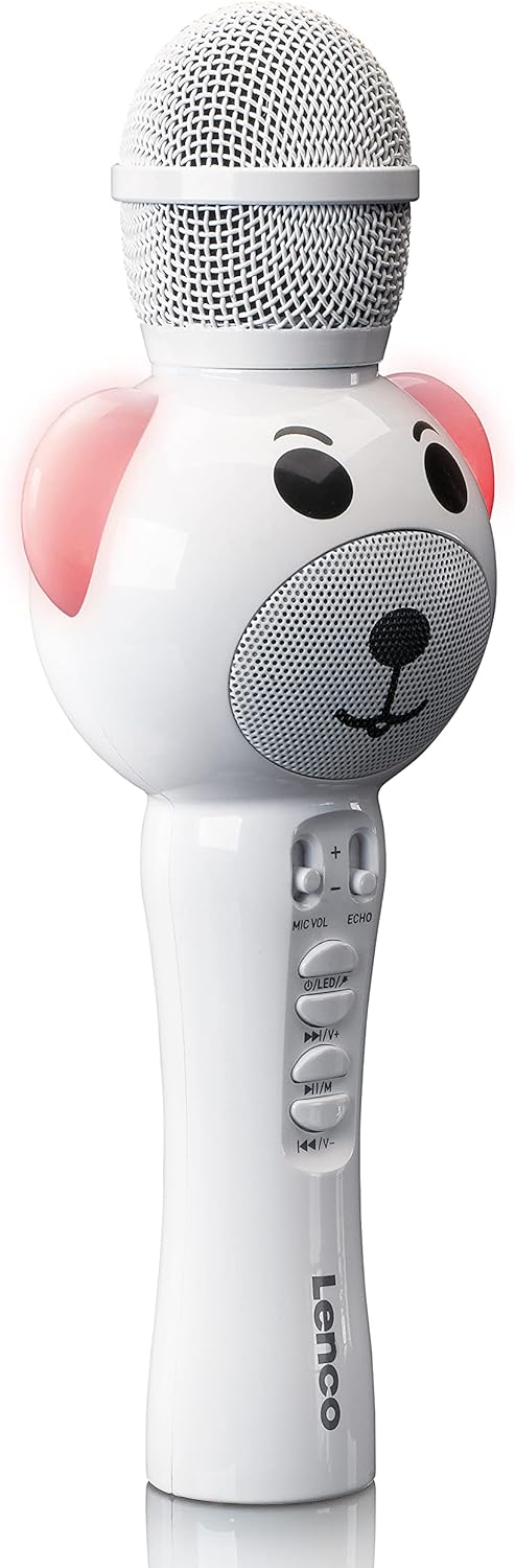 Teddy - Karaoke-Mikrofon für Kinder mit LED und Bluetooth, Weiss Teddy