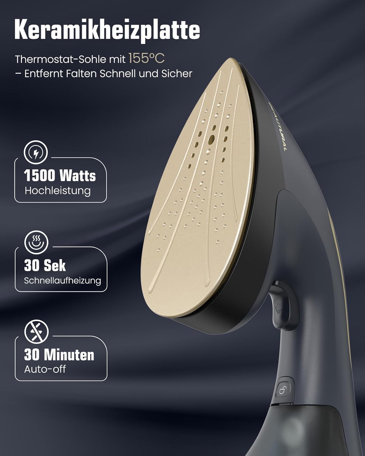 2-in-1 Dampfglätter und Bügeleisen, Dunkelblau