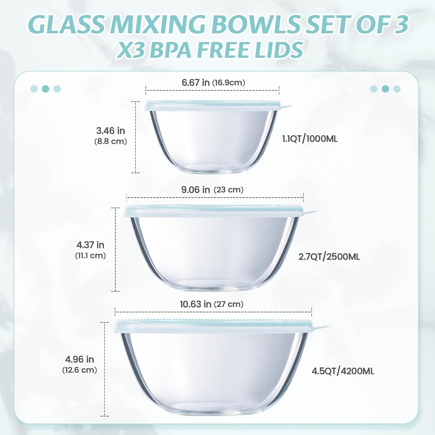 Glasschüssel-Set mit Deckeln (3-teilig), 3 Stück