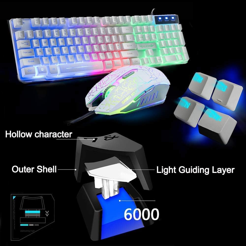 4-in-1 Gaming-Set mit Tastatur, Maus, Mauspad und Headset, With Headset-White