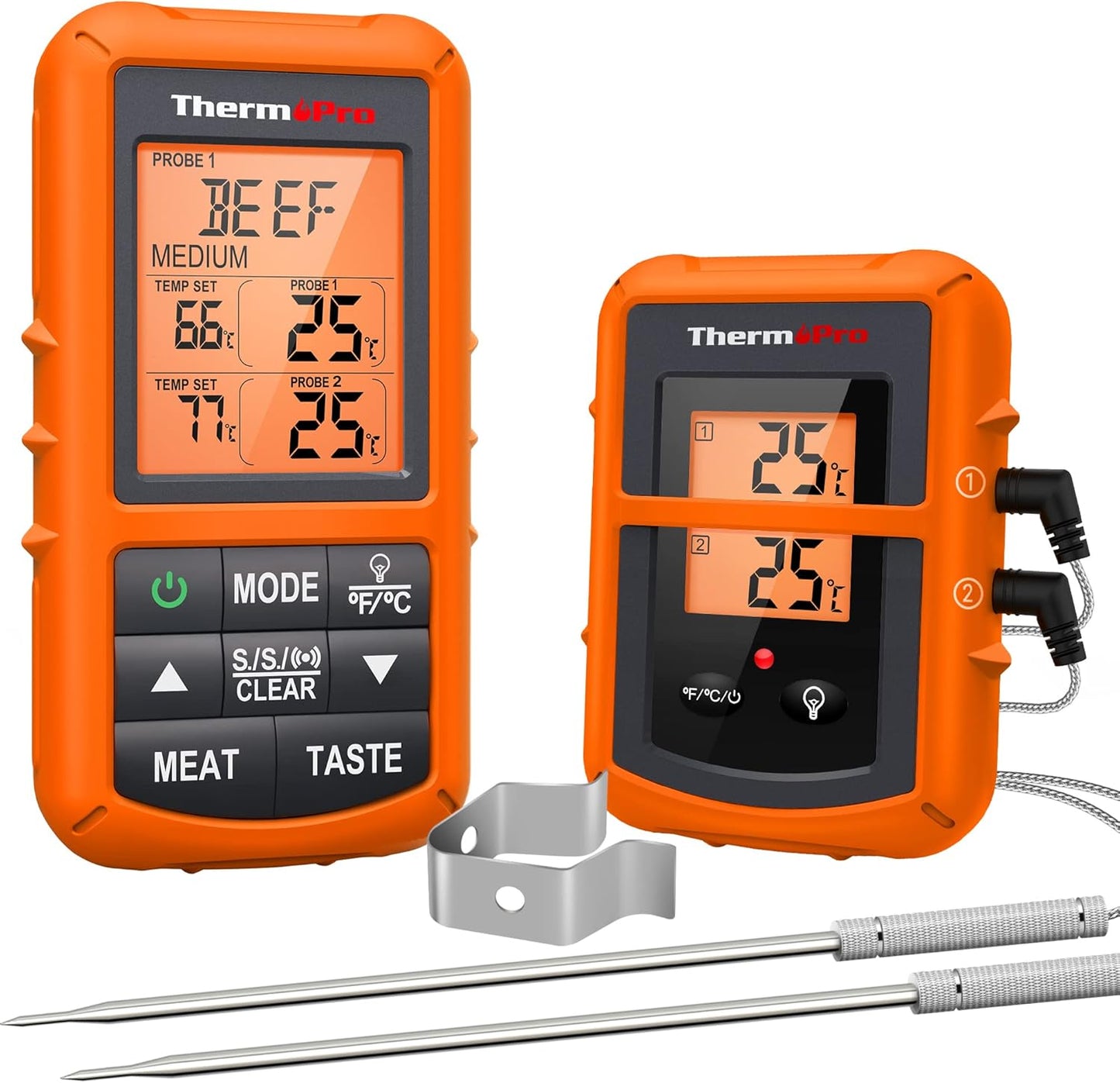 Bratenthermometer TP20 mit 2 Fühlern, Orange