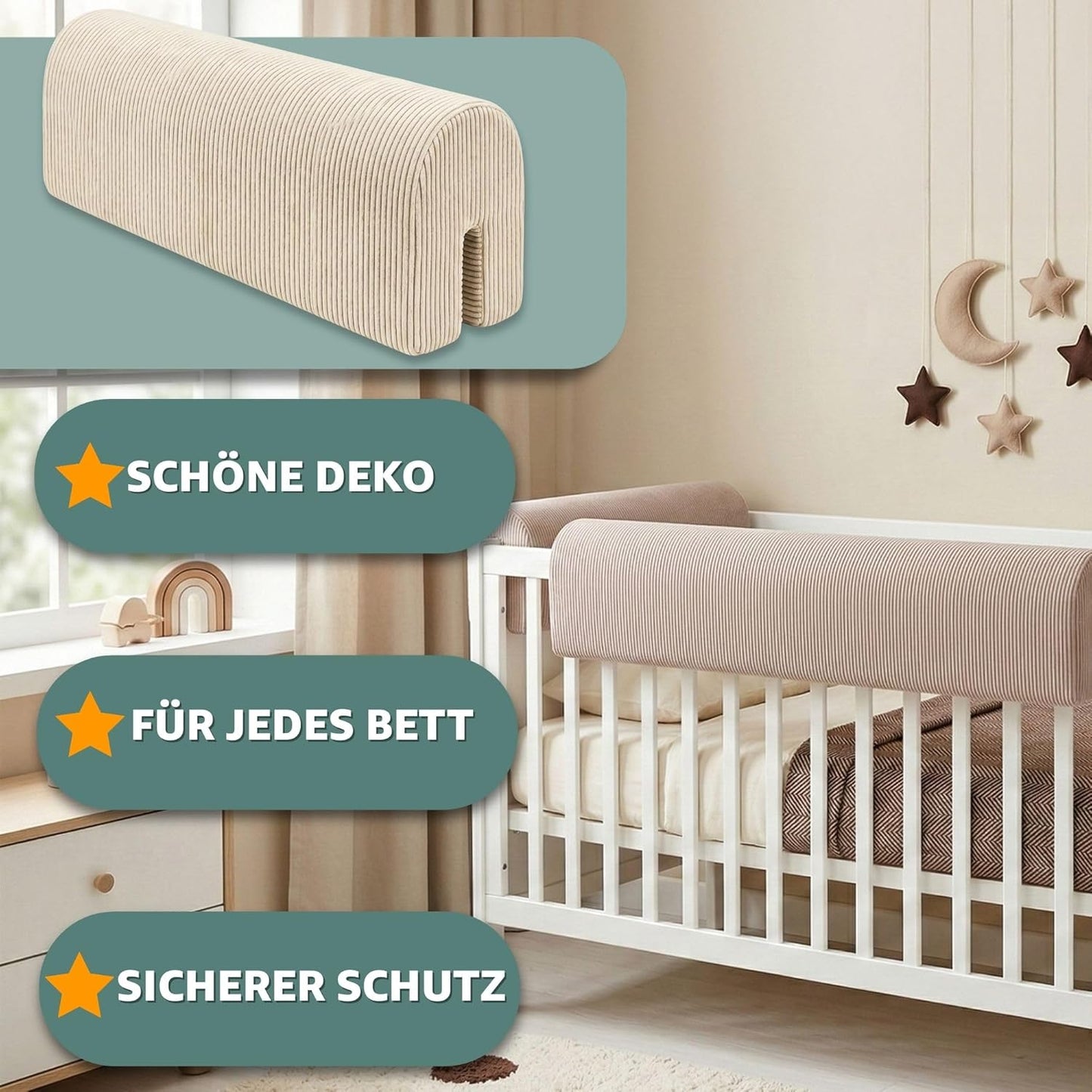 Bettkantenschutz für Kinderbetten, Hellgrau B 50 cm