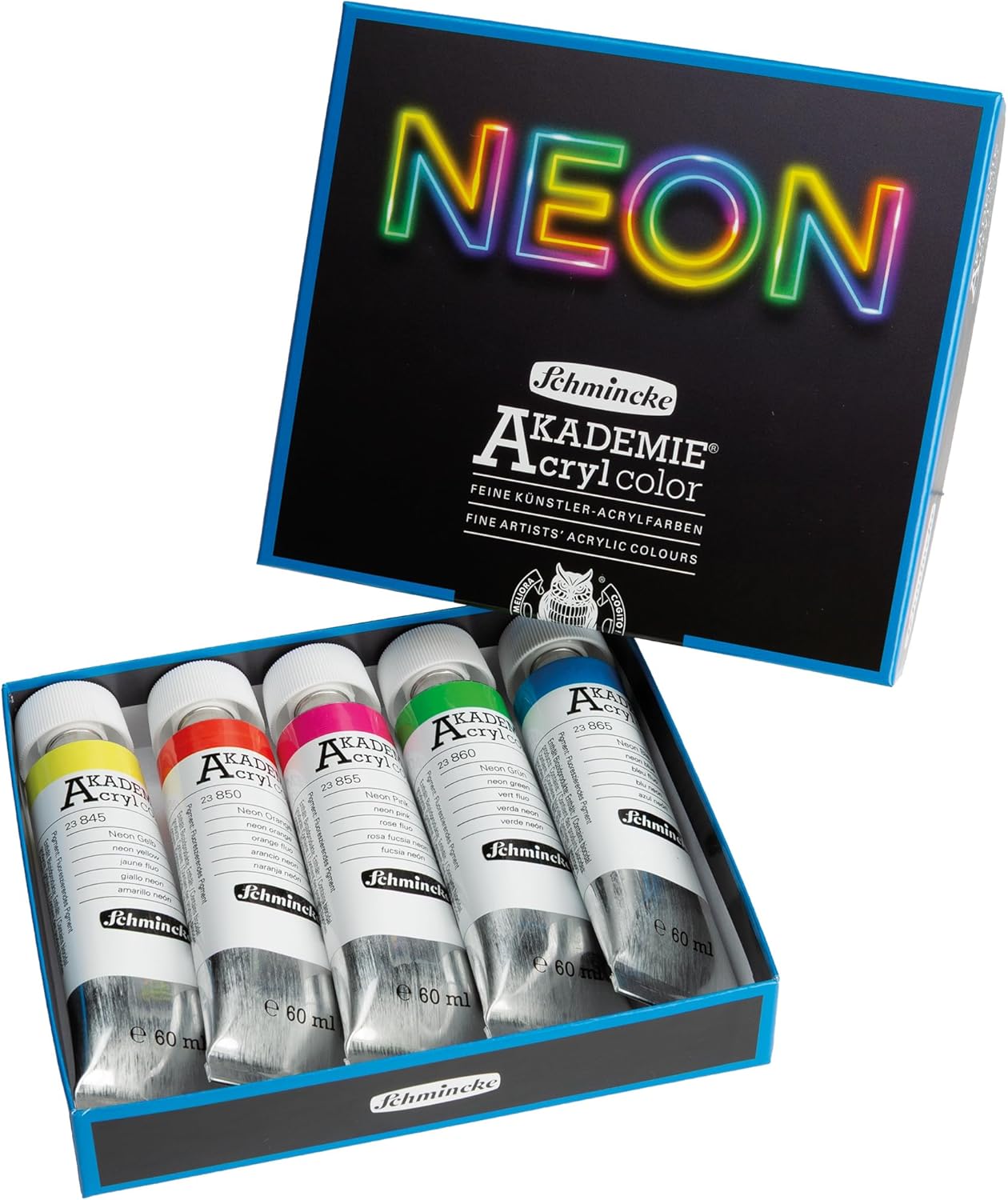 5er-Set Acrylfarben Neon, 5 x 60 ml Tuben, Neon