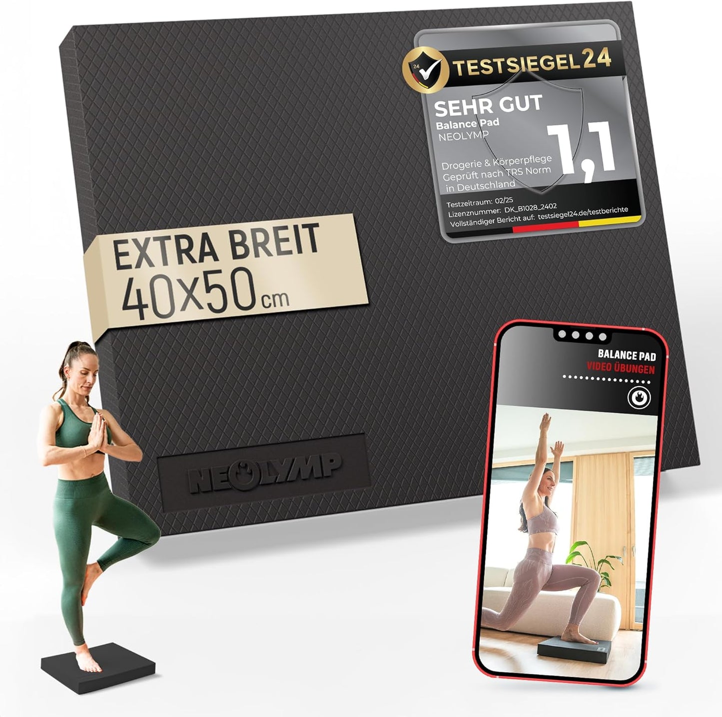 Gleichgewichtstrainer für Yoga & Reha, Balance Pad schwarz 50 x 40 cm