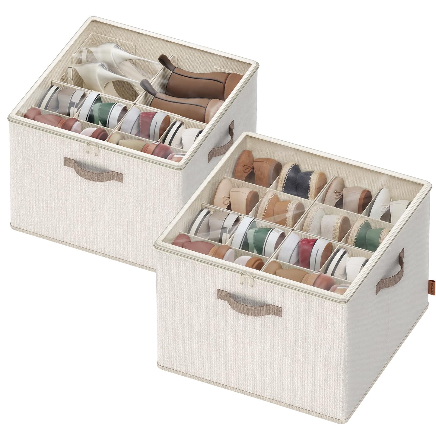 Schuh-Organizer Set (stapelbar, verstellbare Trennwände), 2er Set Cappuccinobeige