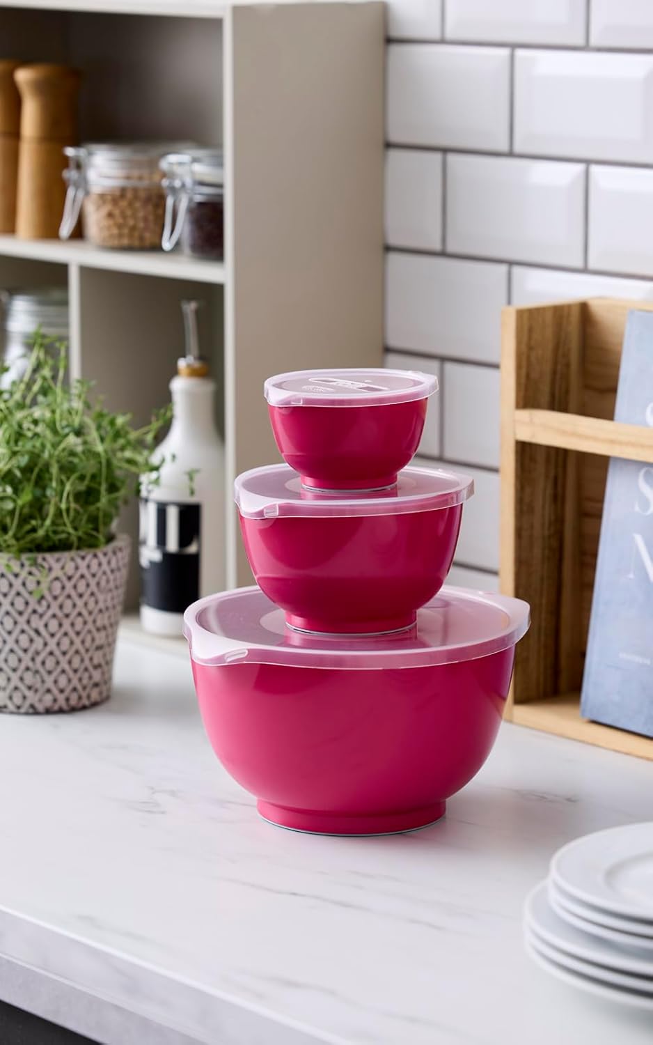 Rührschüssel-Set Margrethe mit Deckeln, 22,7 x 22,7 x 15,6 Beetroot