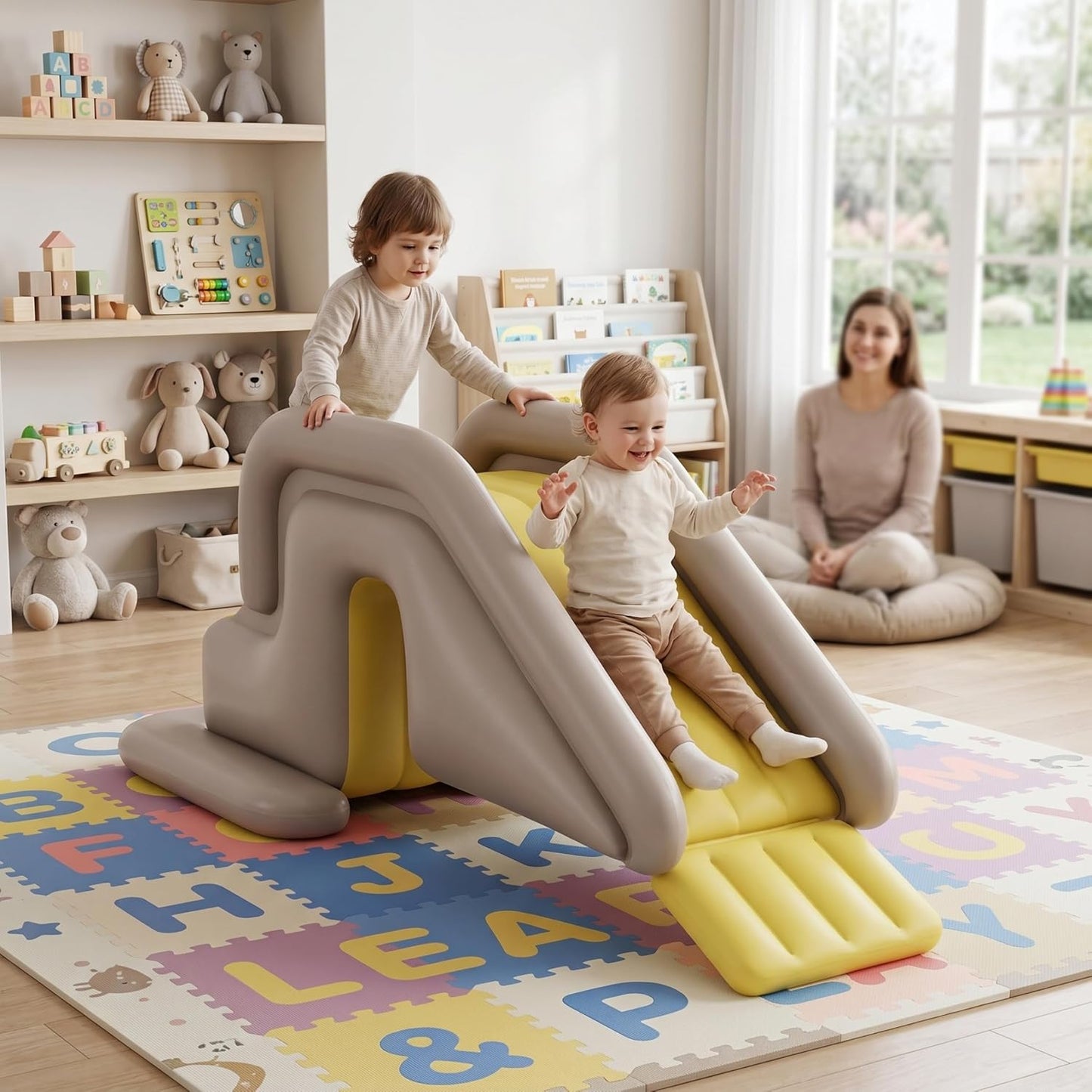 Aufblasbare Poolrutsche mit Fusspumpe, Khaki