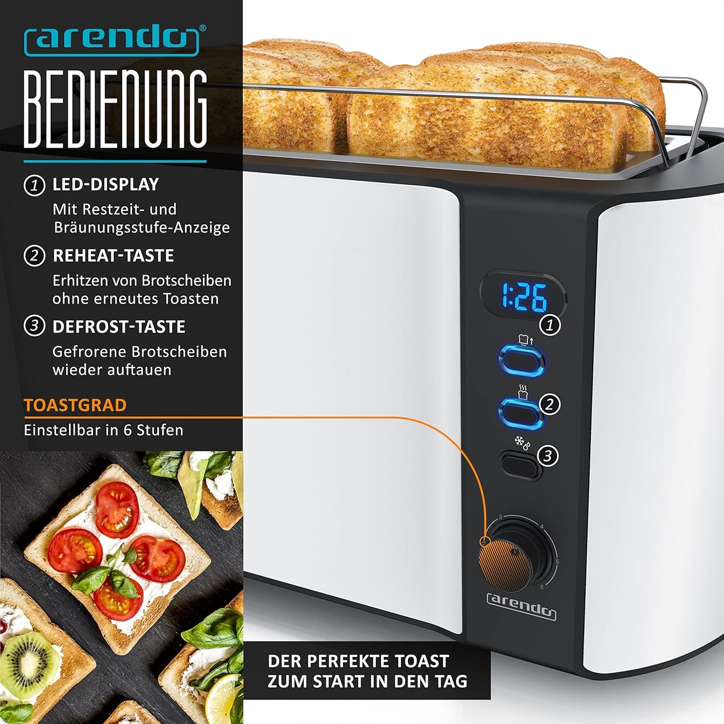 Edelstahl Wasserkocher-Toaster-Set mit LED-Display, C: Weiss