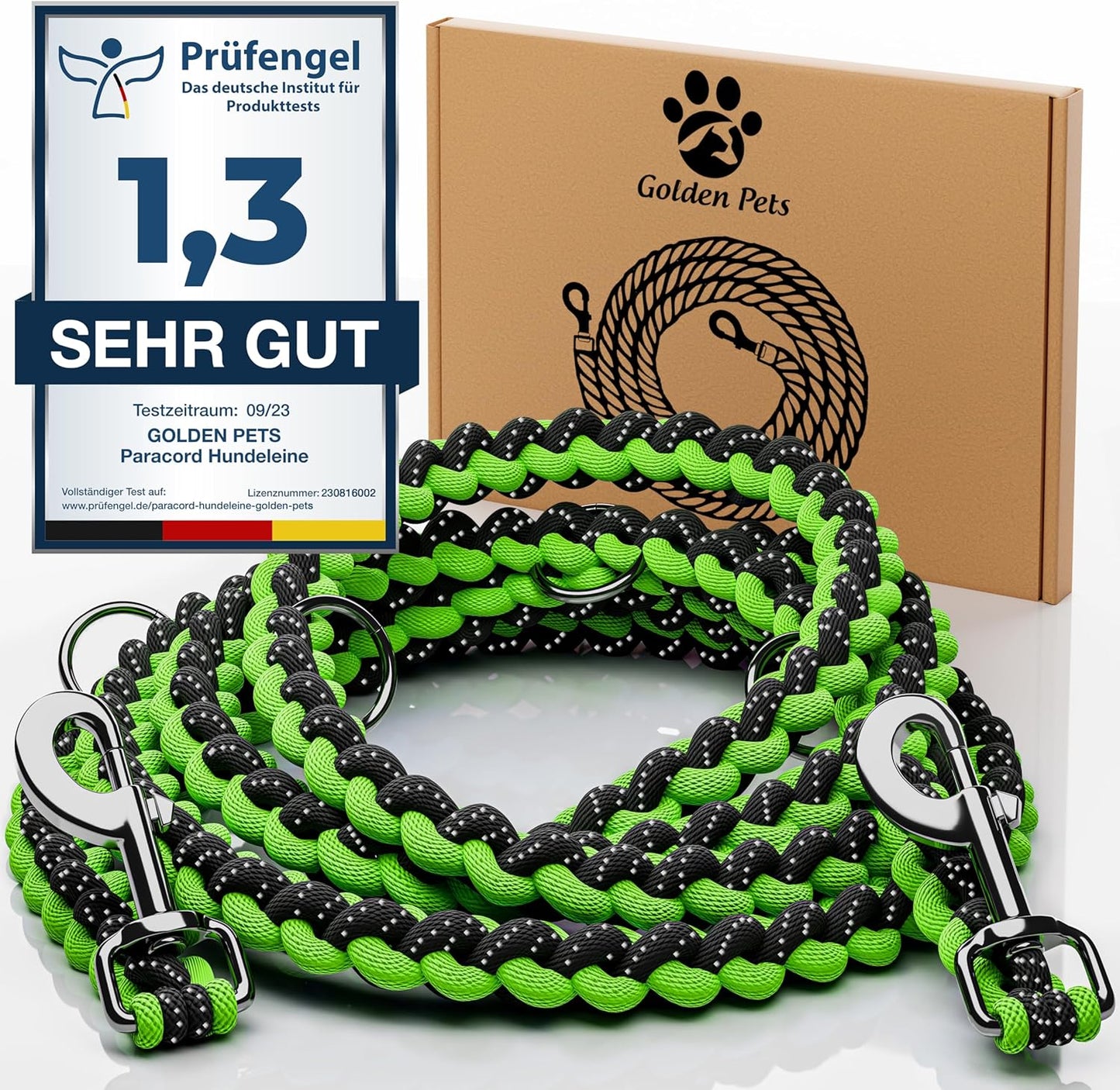 Reflektierende Hundeleine, grün - schwarz / 2 m Hunde ab 15 kg