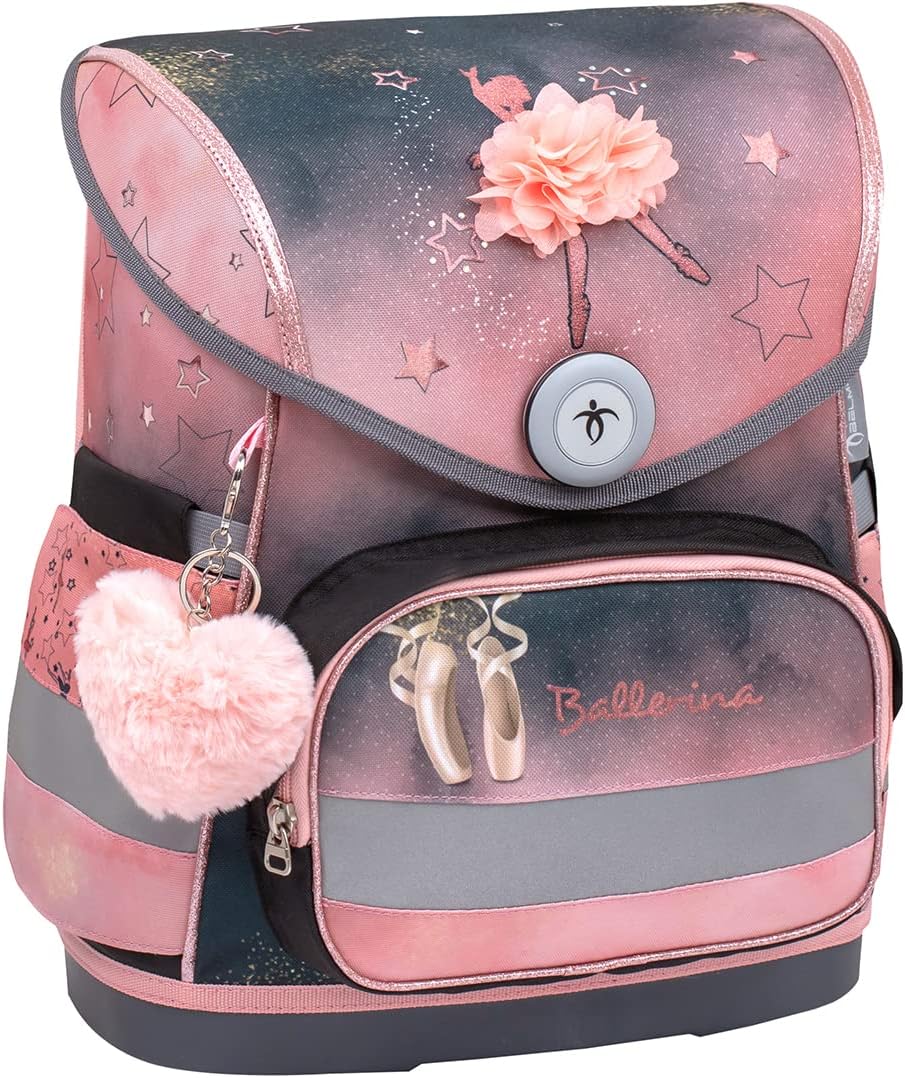 5-teiliges ergonomisches Schulranzen-Set mit Regenschutz, Ballerina Black Pink