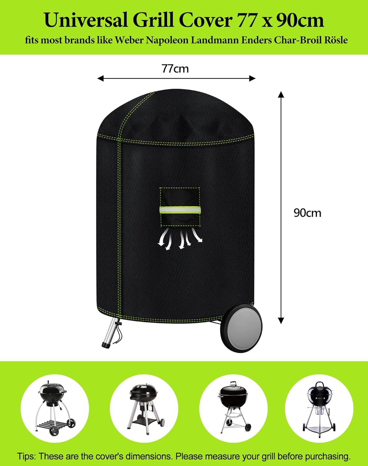 Grillabdeckung für Kugelgrill 57 cm (Wetterfest), Ø77 x 90cm
