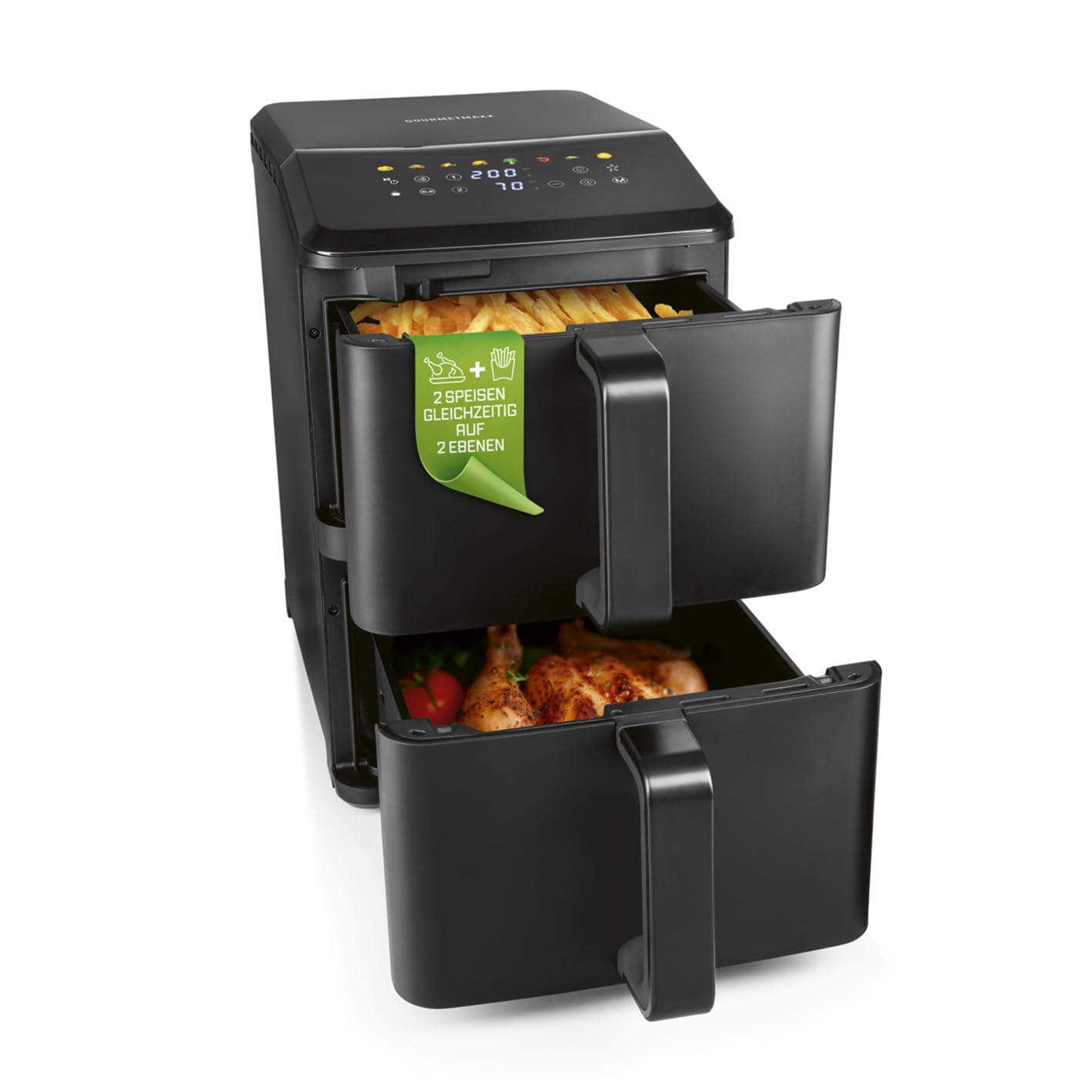 Doppelkammer-Heissluftfritteuse mit LED-Touchdisplay, 10 Liter (2x 5L)
