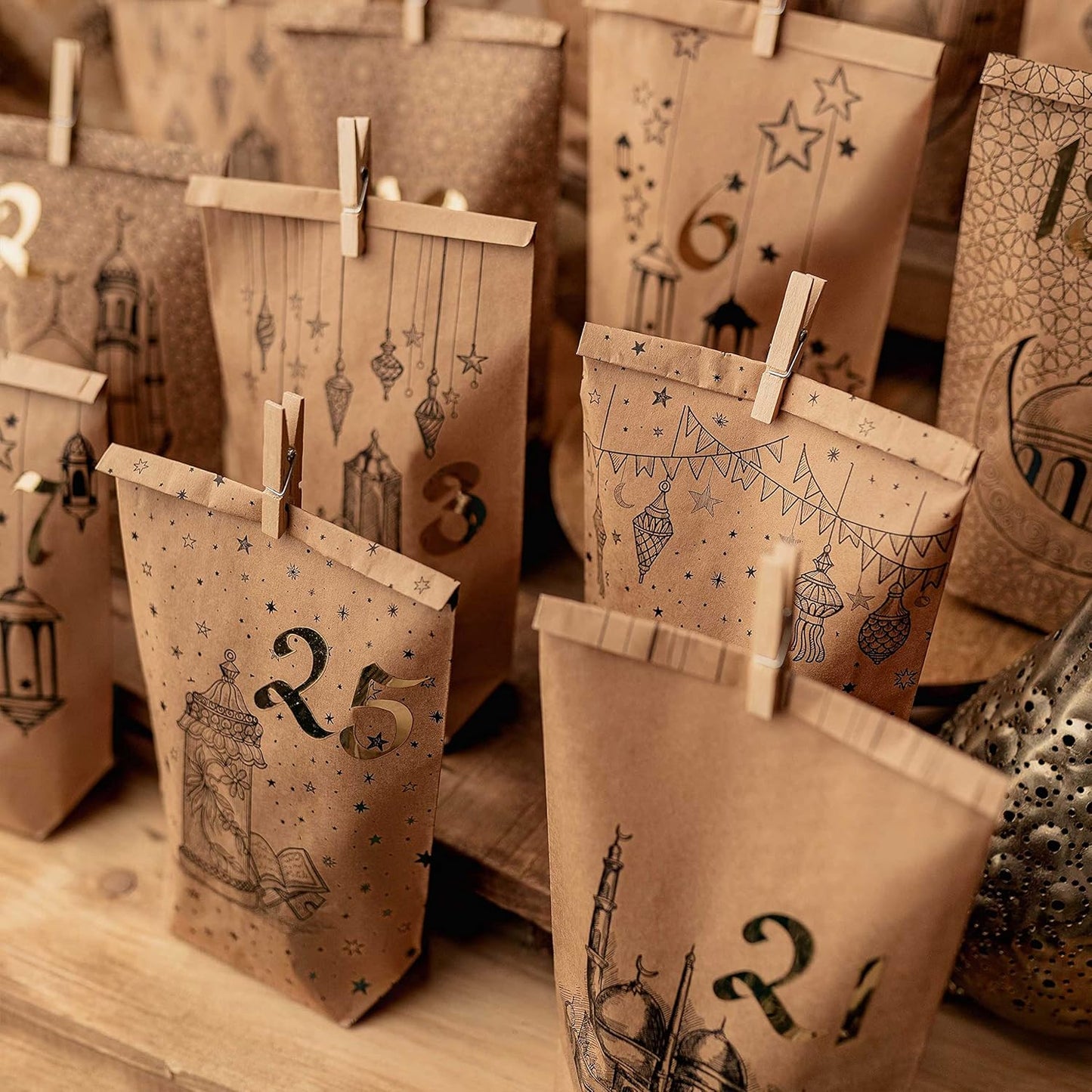 DIY Ramadan Kalender mit 30 Geschenktüten, Bedruckte Tüten