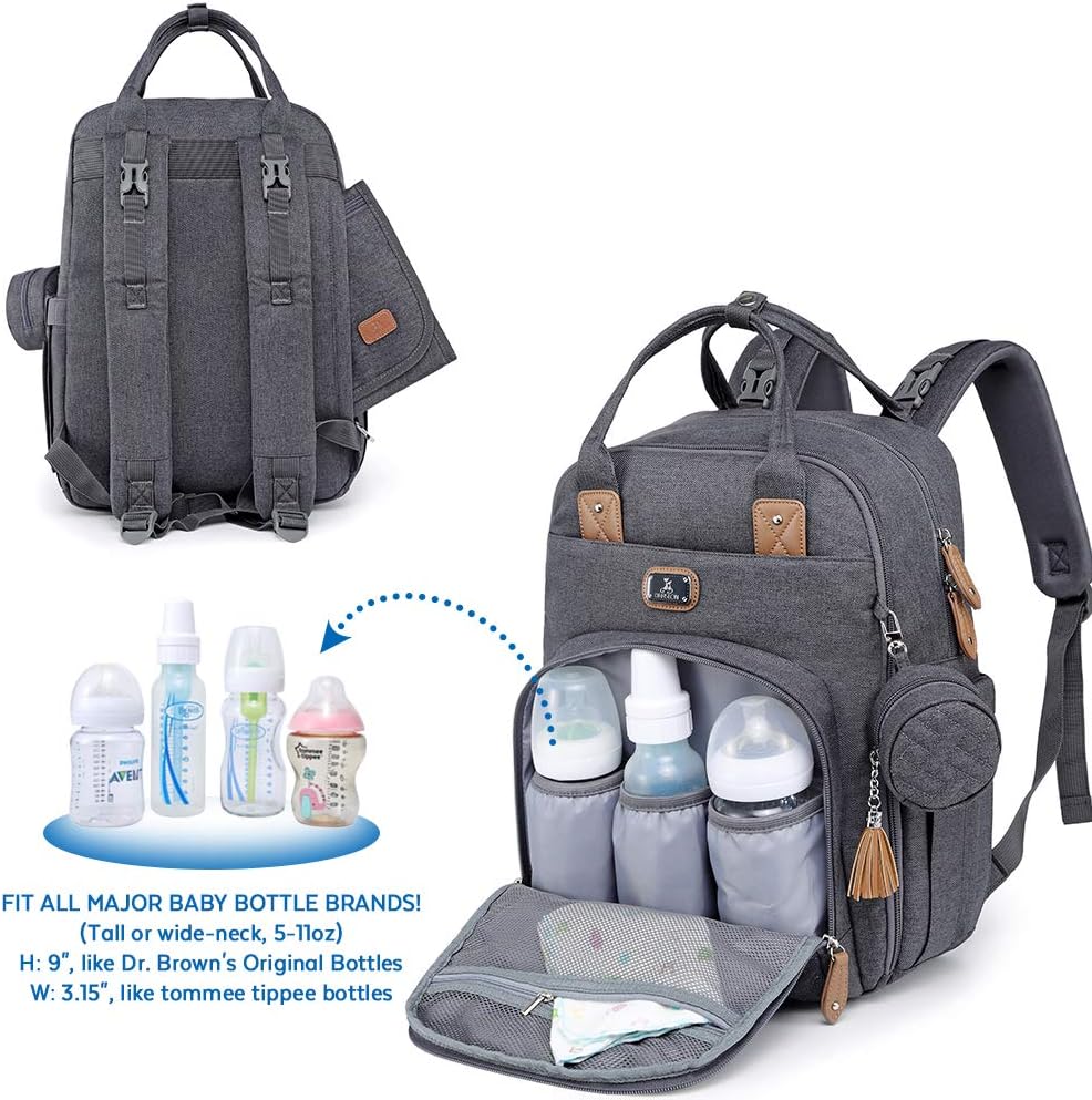 Wickeltasche Rucksack mit Wickelauflage und Zubehör, Dunkelgrau