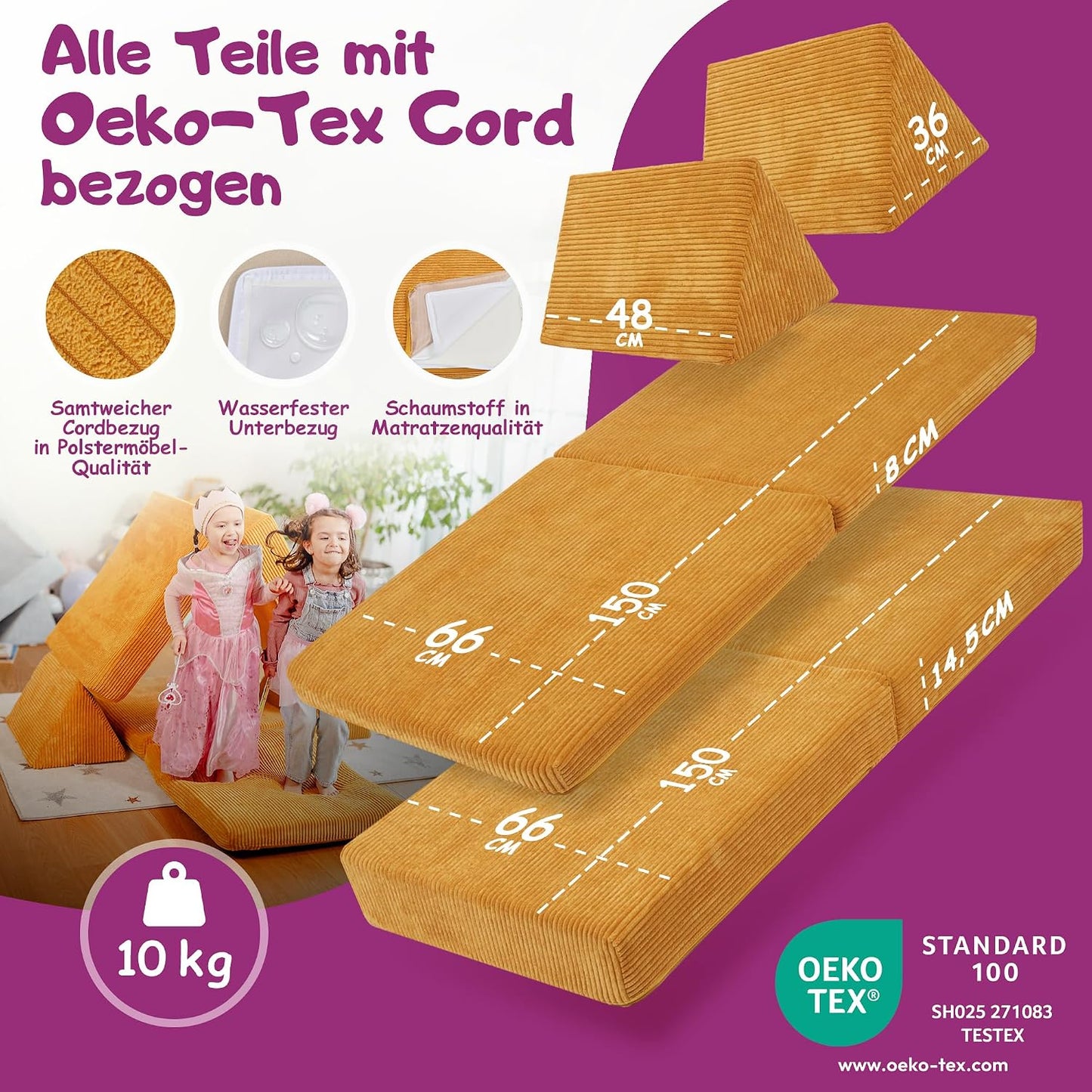 Spielsofa für Kinder, Gänseblümchen Gelb