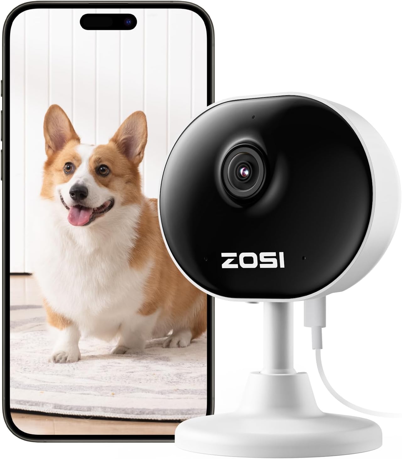 1080P WLAN Überwachungskamera mit KI & Nachtsicht, Weiss 2MP WiFi