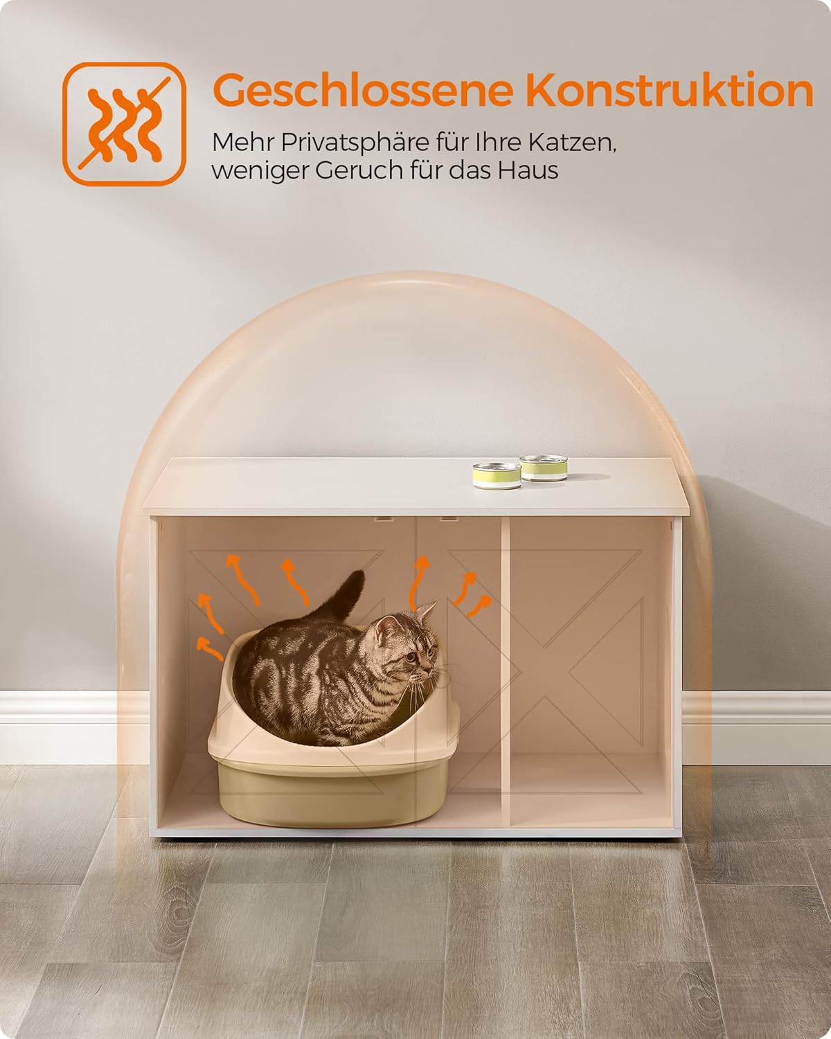 Katzenhaus mit Trennwand für Katzentoilette, 53T x 80B cm Weiss