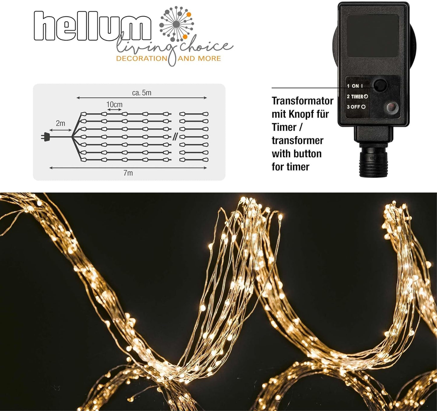 LED-Weihnachtsgirlande mit Timer, 12 Stränge á 5 m, Warmweiss (Girlande), 192 LED / 2m beleuchtet