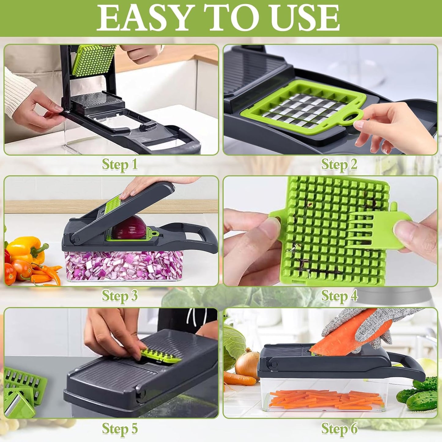 18-in-1 Gemüseschneider & Hobel mit Zubehör-Set, Grey Green