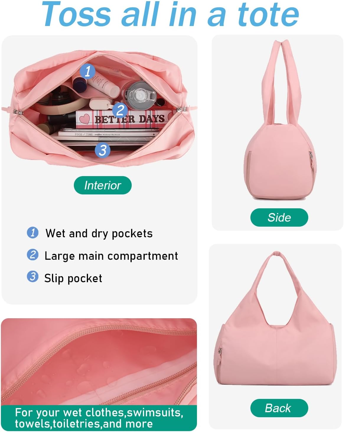 Reisetasche mit Schuh- & Nassfach, Rosa