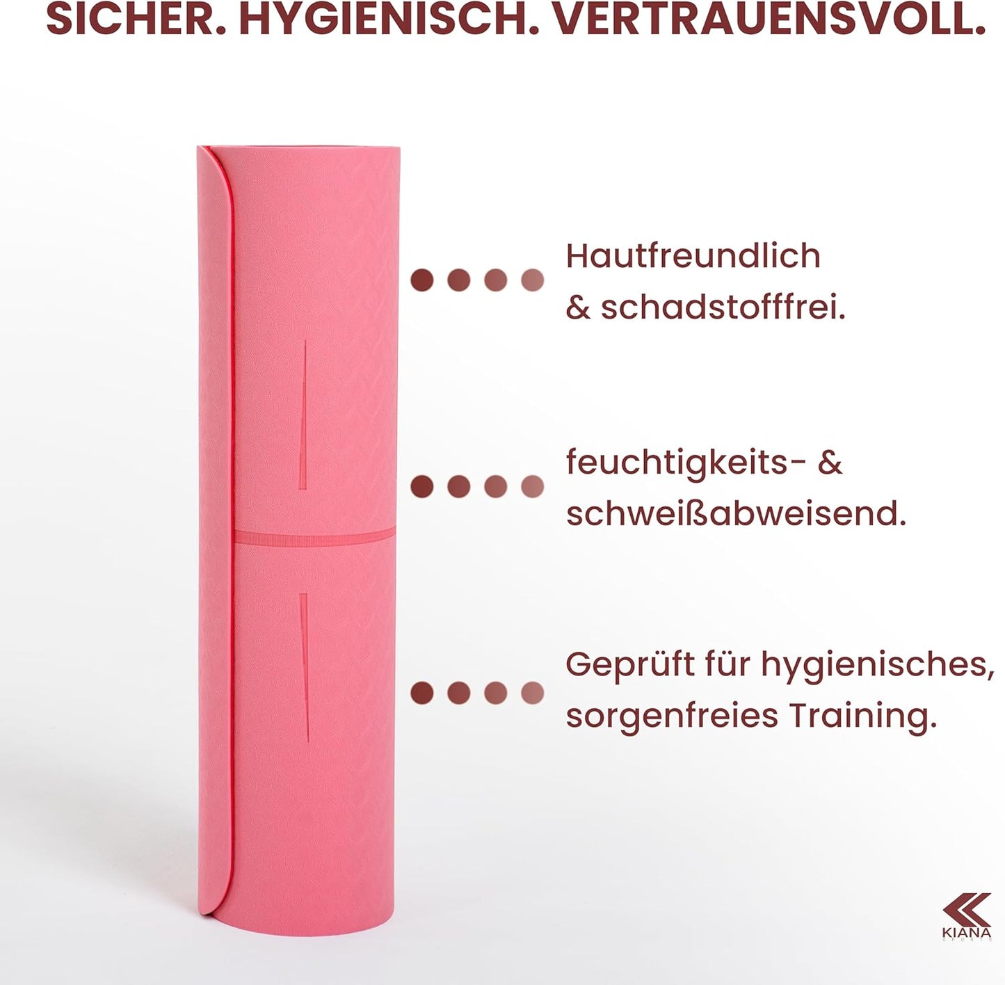 Rutschfeste Yoga- und Sportmatte 8 mm, 8 mm dick Rosa