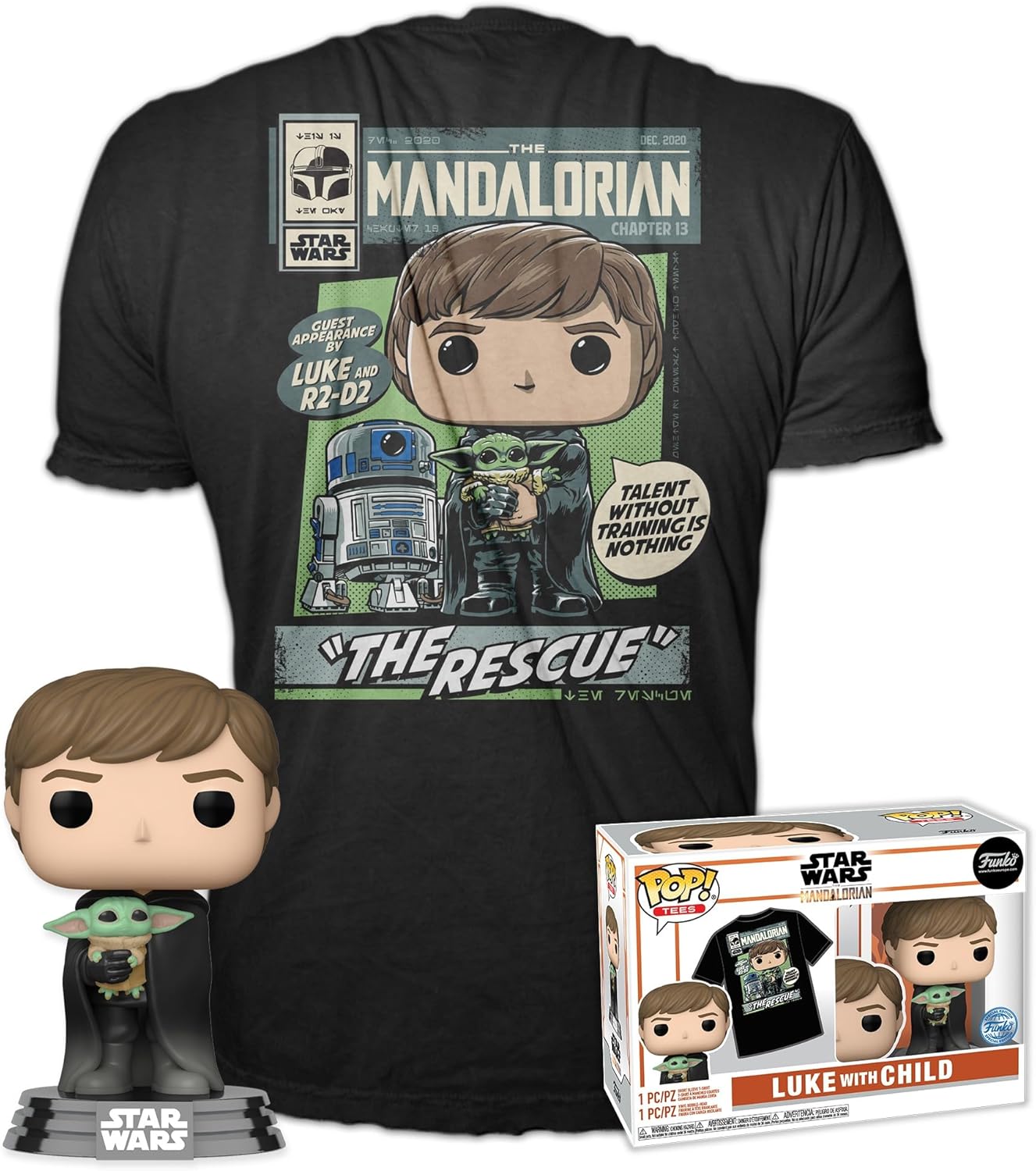 Pop! & Tee: Mandalorian - Luke Skywalker mit Grogu, S