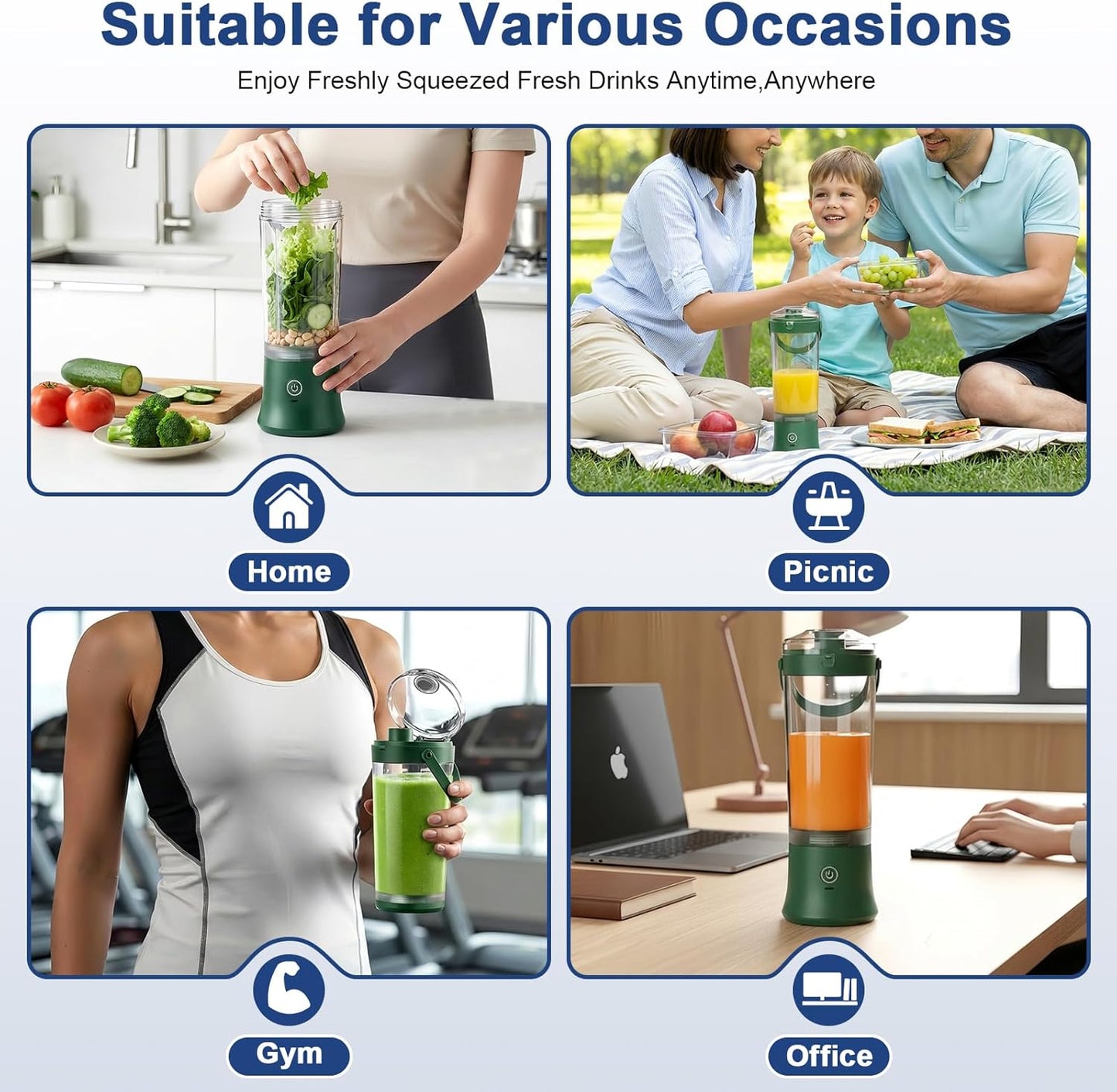 Tragbarer Mixer für Shakes und Smoothies, 8.5 cm x 8.5 cm x 28.5 cm Schwärzlichgrün