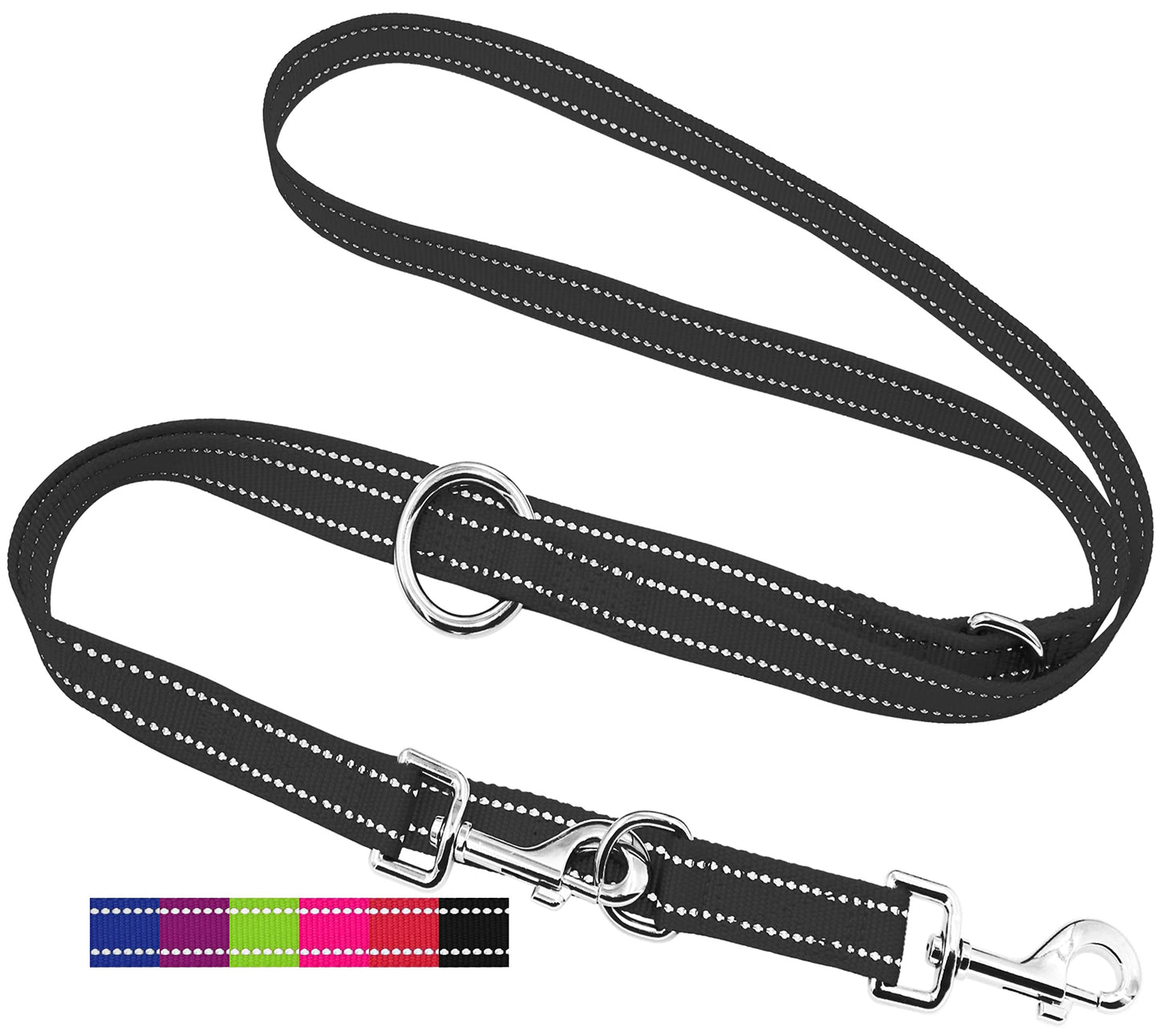 Premium Hundeleine Nylon verstellbar, [M] - 2,0 x 200 cm Schwarz-Reflektierend