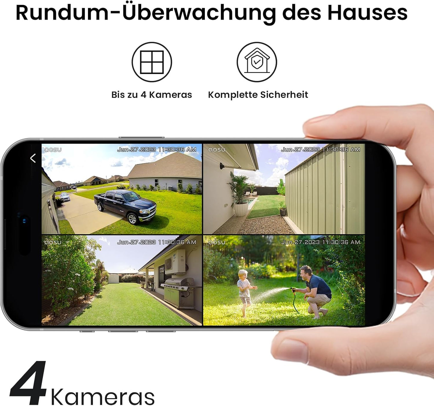 2K Überwachungskamera für Homebase, AOSU Sicherheitskameras, Solar, Kuppelkameras, 2 K