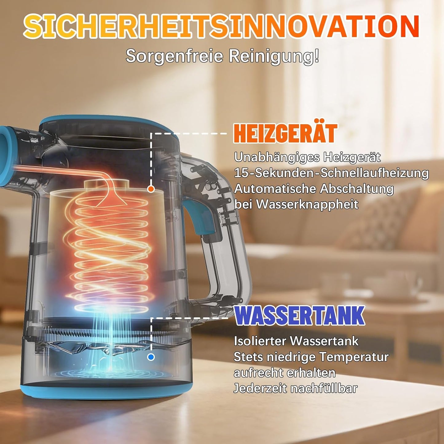 Handdampfreiniger mit Zubehör-Set, Weiss
