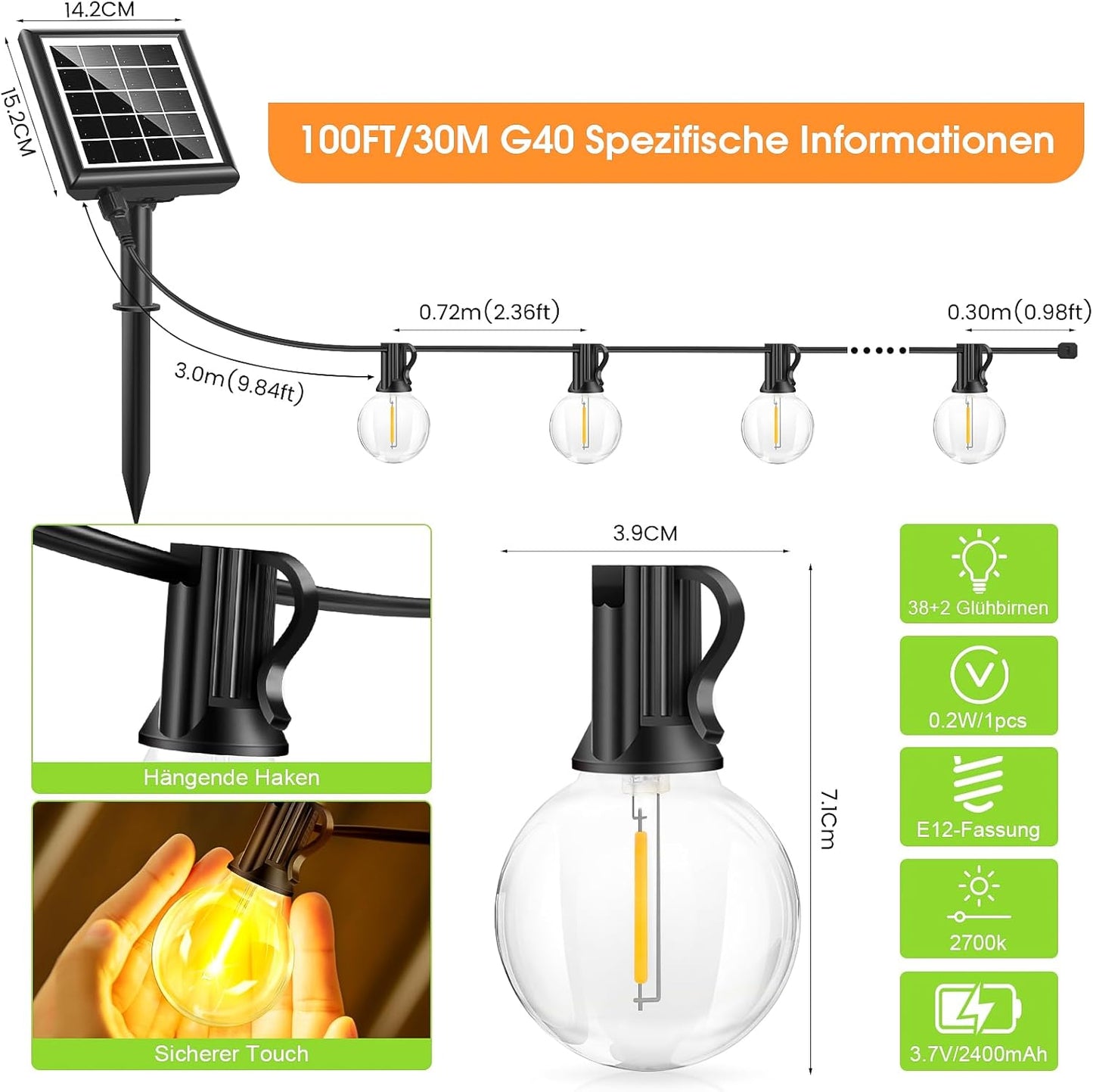 Solar-LED-Lichterkette, 30M, Solar-30M