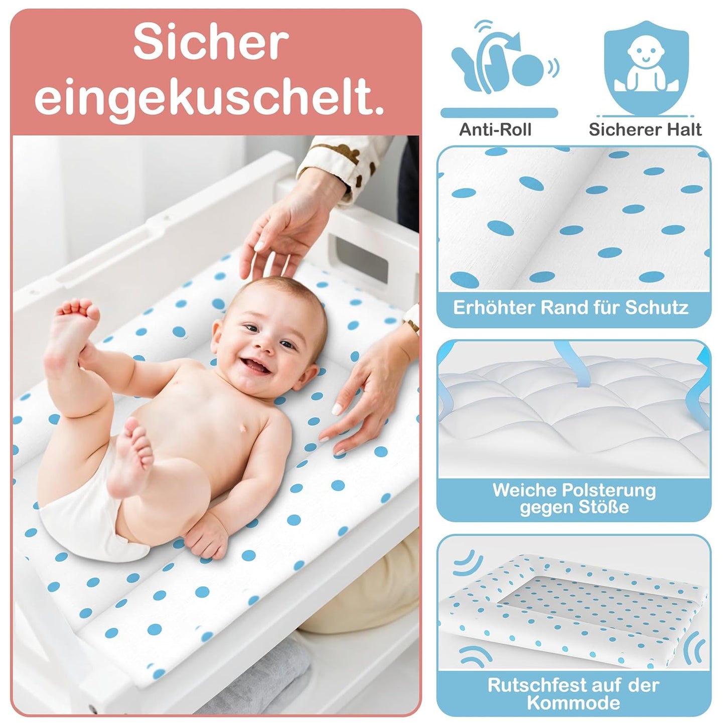 Wasserfeste Wickelauflage 75x85 cm abwischbar, 75x85 cm EinfarbigWeis