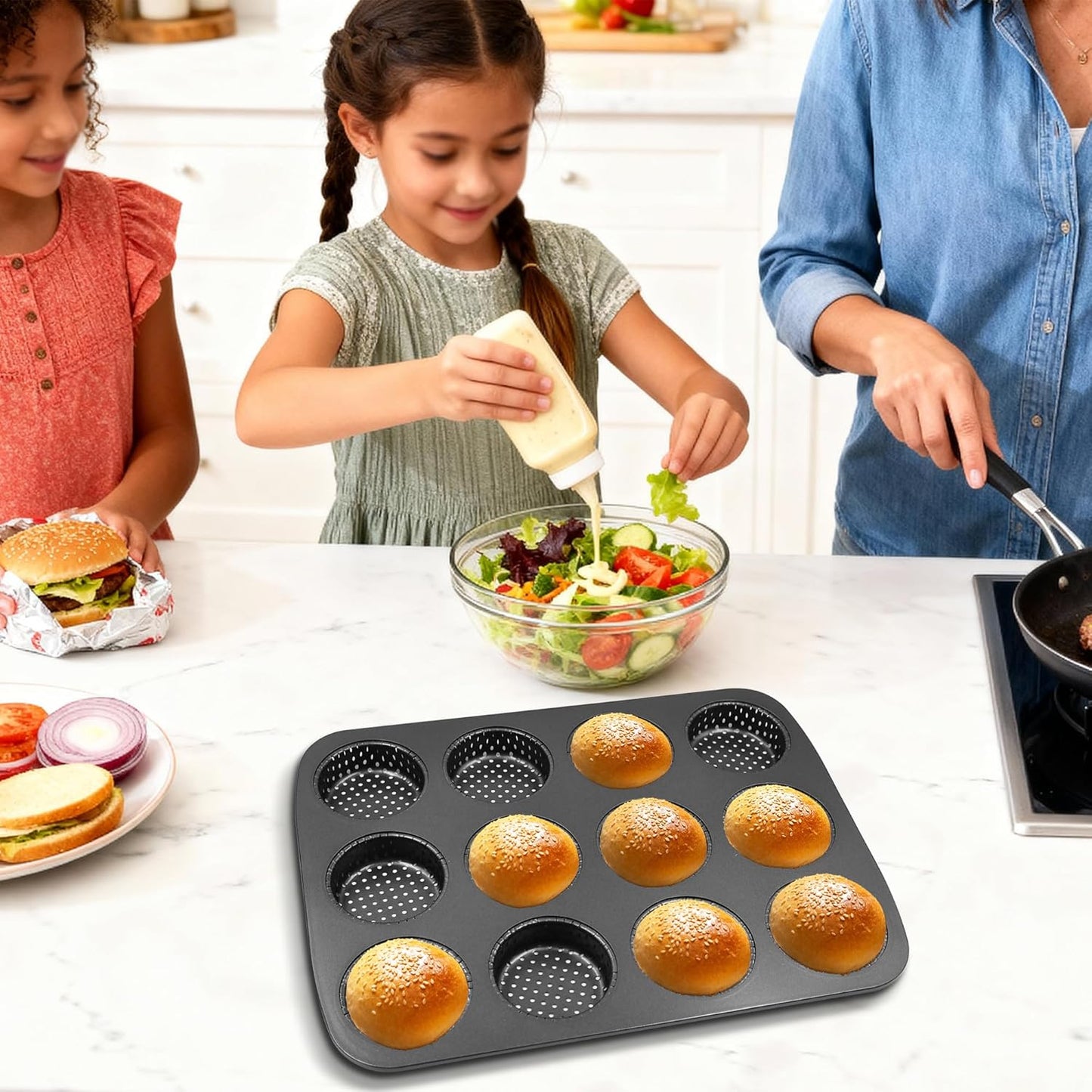 Mini Burger Brotblech mit Antihaftbeschichtung für 12 Bürgerbrötchen