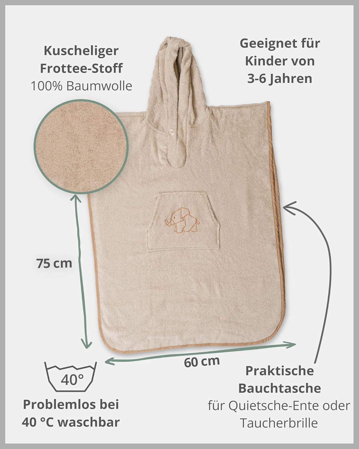 Badeponcho für Kinder, Sand 3-6 Jahre