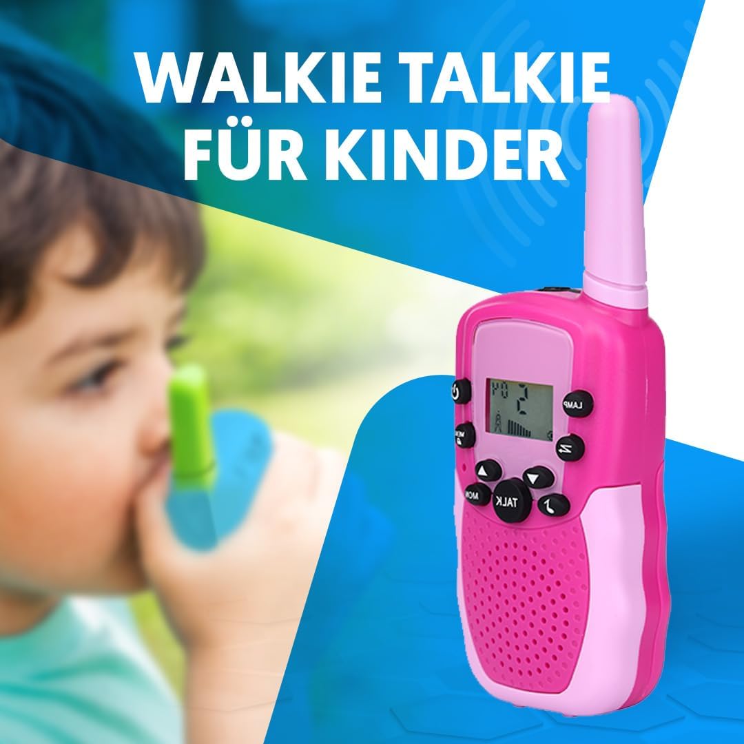Walkie-Talkies für Kinder mit LED-Display und 22 Kanälen, Rosa