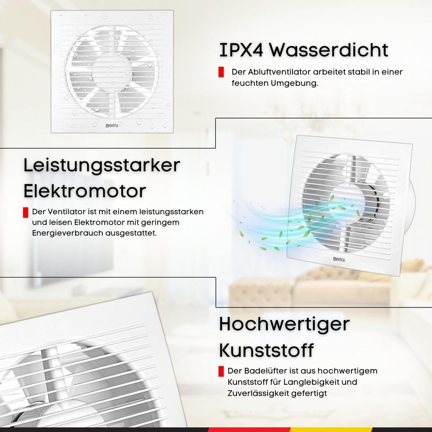 Abluftventilator für Bad und Küche, Ø 150mm Weiß