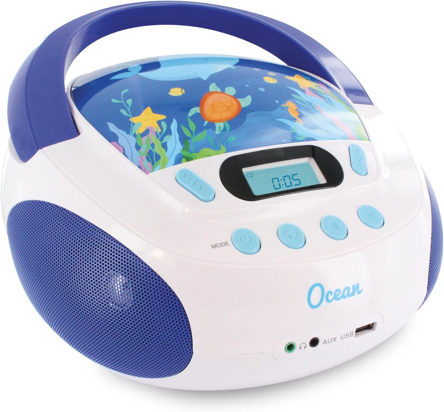 CD Player für Kinder mit Lautsprechern und USB, blau / weiß
